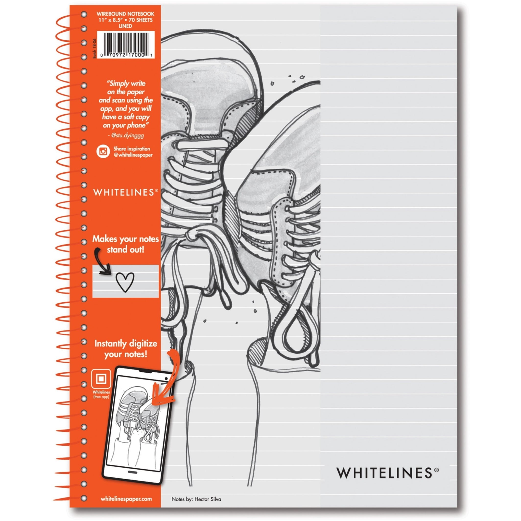 Roaring Spring Whitelines Premium Line Ruled Spiral Notebook, 1 Case (12 Total), Digitally Download Your Notes, FREE App, 11" x 8.5" 70 Sheets