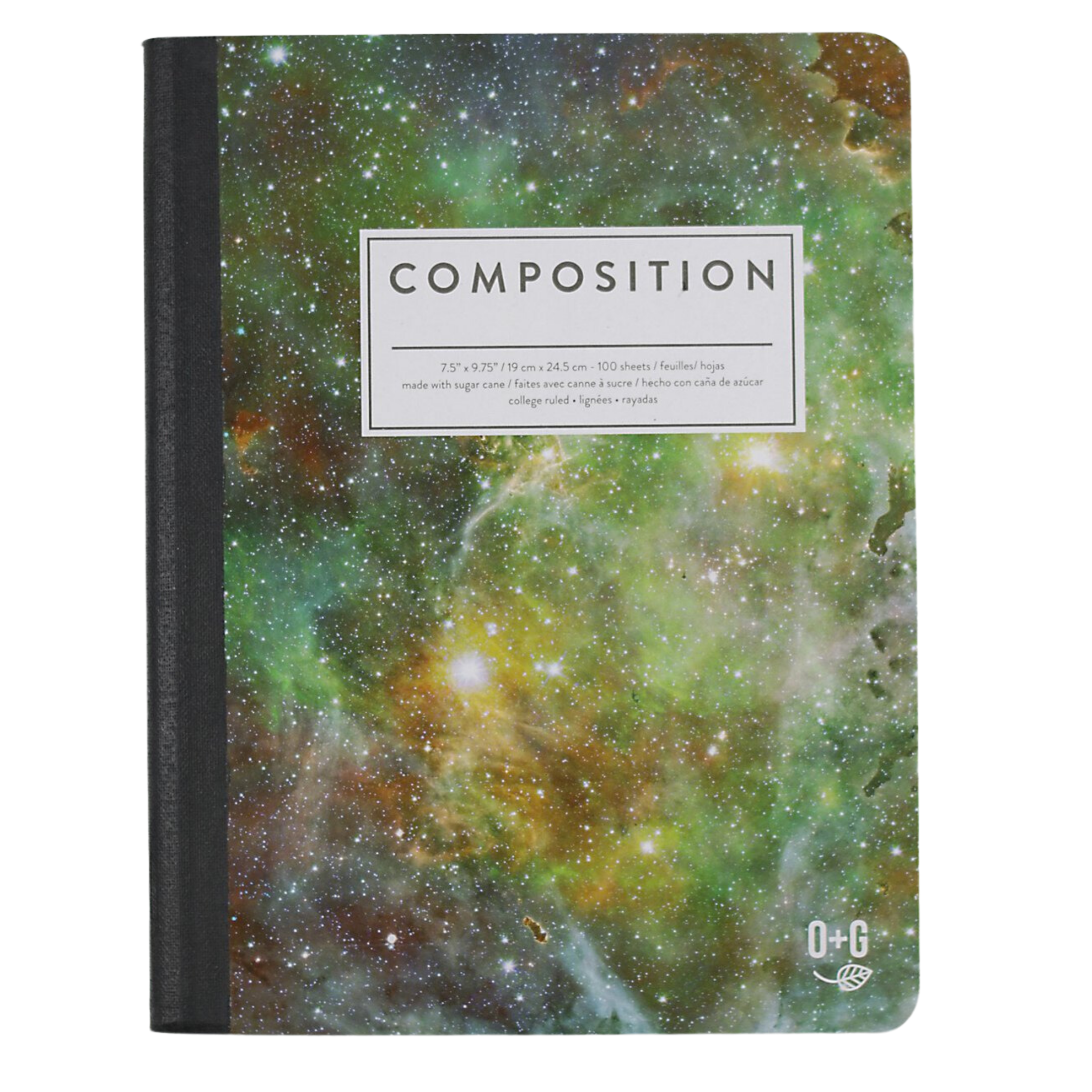 ONYX AND GREEN 6900 - COMPOSITION BOOK, 7.5’’X9.75’’/19X24.5CM 100 SHEETS MADE WITH SUGAR CANE, COLLEGE RULED, ASSORTED PRINTS PACKAGING: PRINTED UPC, SOY-BASED INK