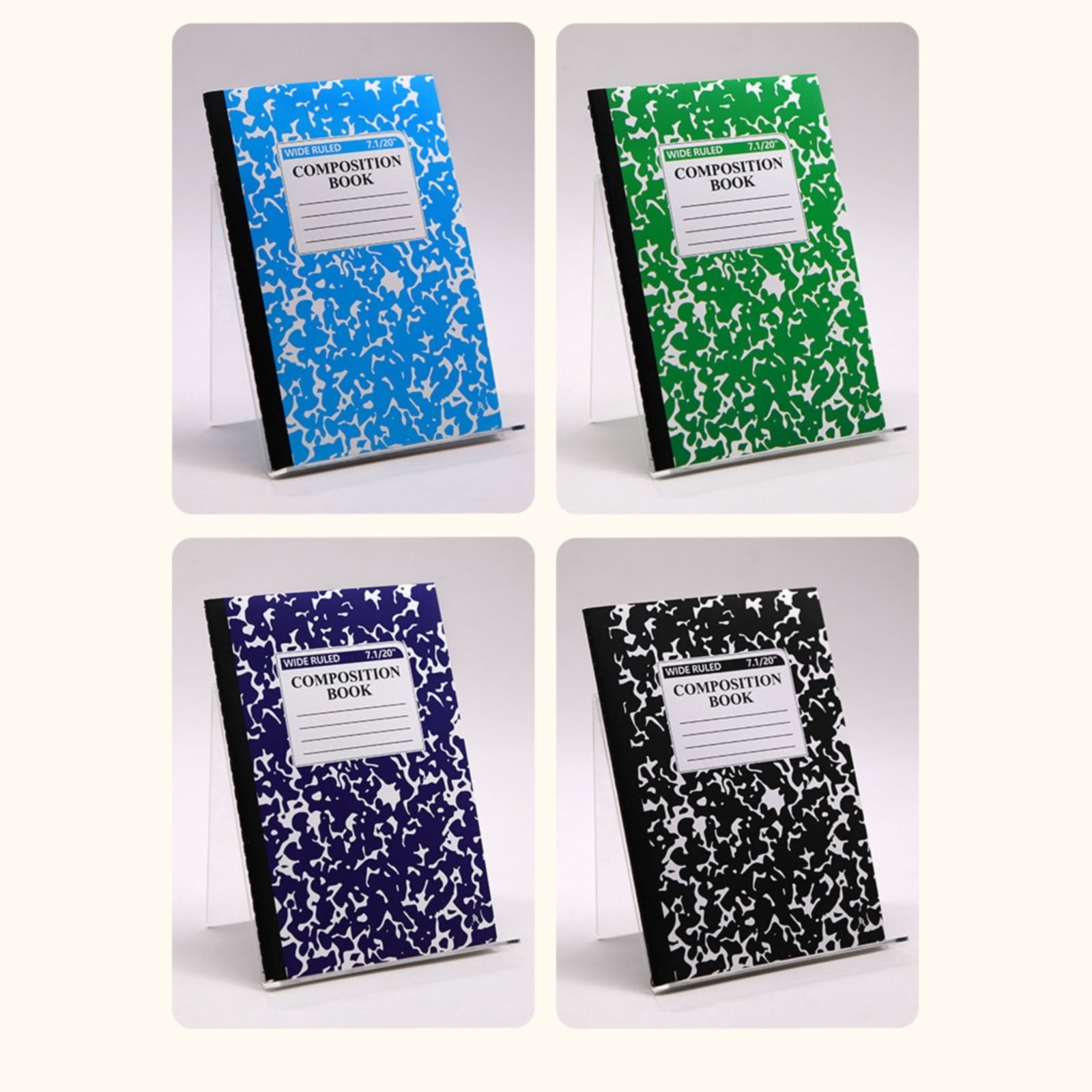 Composition Notebook, Wide Ruled Composition Book, Marble Composition Notebooks for Work, 30 Sheets/60 Pages, Hard Cover, Sturdy Sewn Binding, Office Classroom Supplies, Black