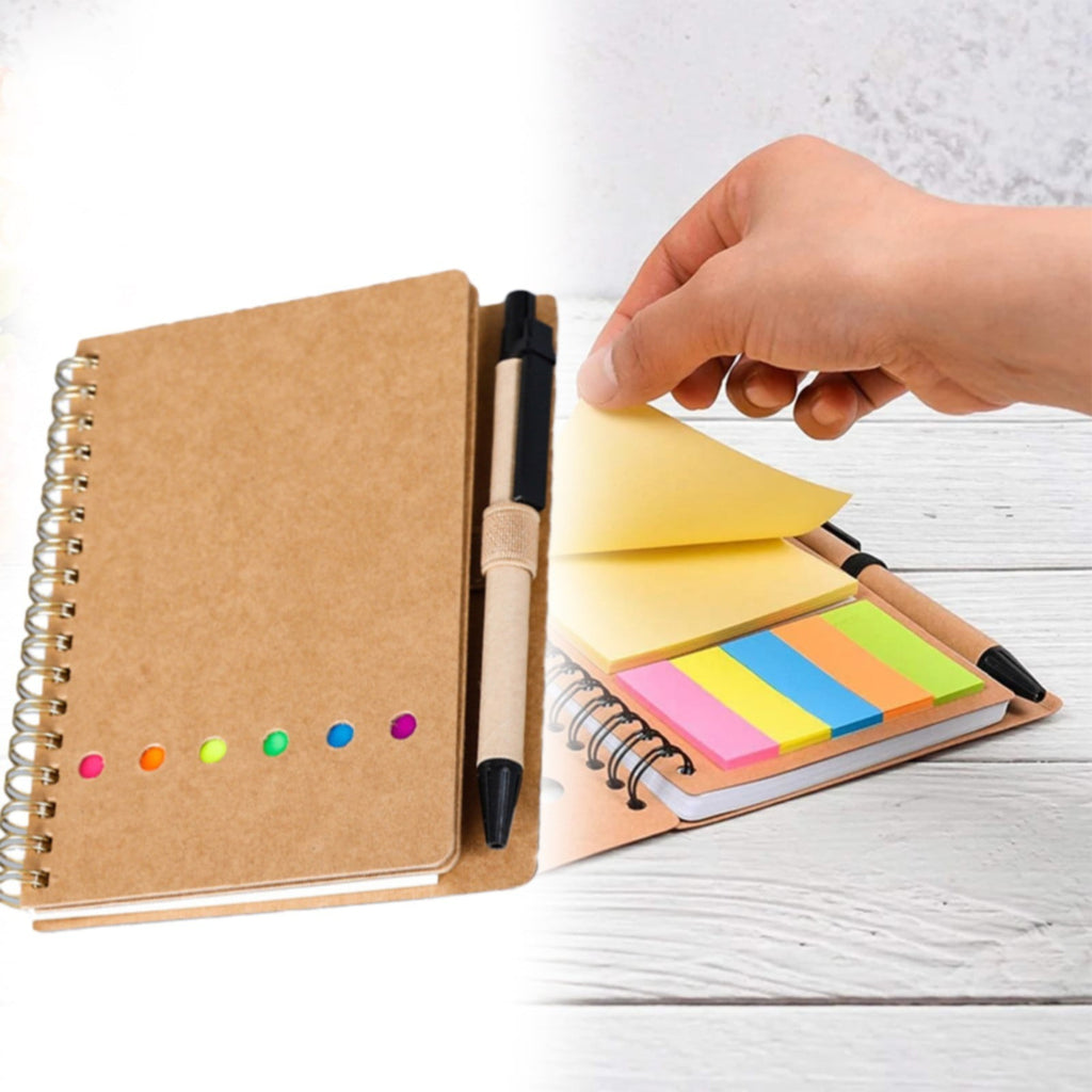 Mini Notebook with Pen,Pocket Spiral Notepad with Pen Holder, Steno Journal Featuring Sticky Notes & Page Markers, Compact Planner for Memos, Office Writing Supplies, Travel Organizer