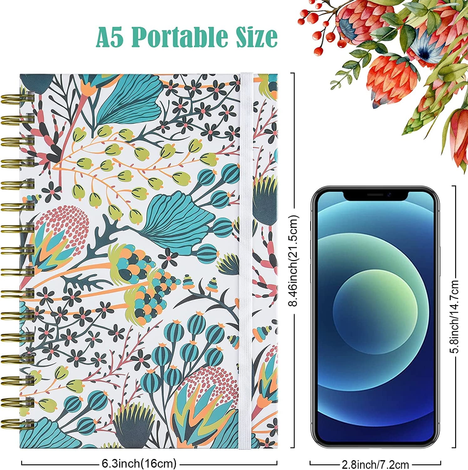 OMEYA 4 Pack Spiral Notebook College Rule, A5 Lined Journal For Women, Hardcover Spiral Journal, journals for writing with 2 Pockets, College Ruled Notebooks, for Gifts, Office, School Supplies