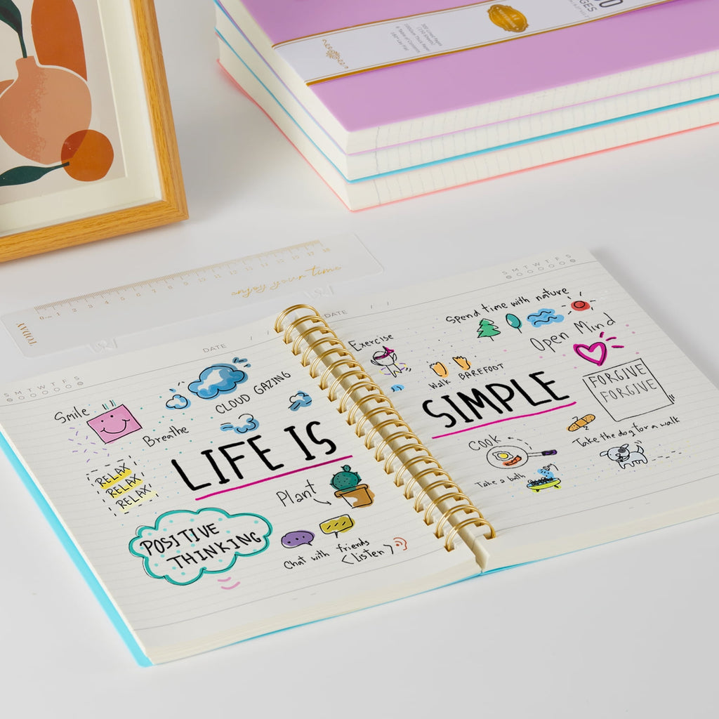 NIRMIRO A5 Spiral Notebook for Writing, 5.7”x8.4” Waterproof PVC Cover Notepad with Bookmark Ruler, 300 Pages of 100gsm No-Bleed College Ruled Paper for Office, Work & Note-Taking