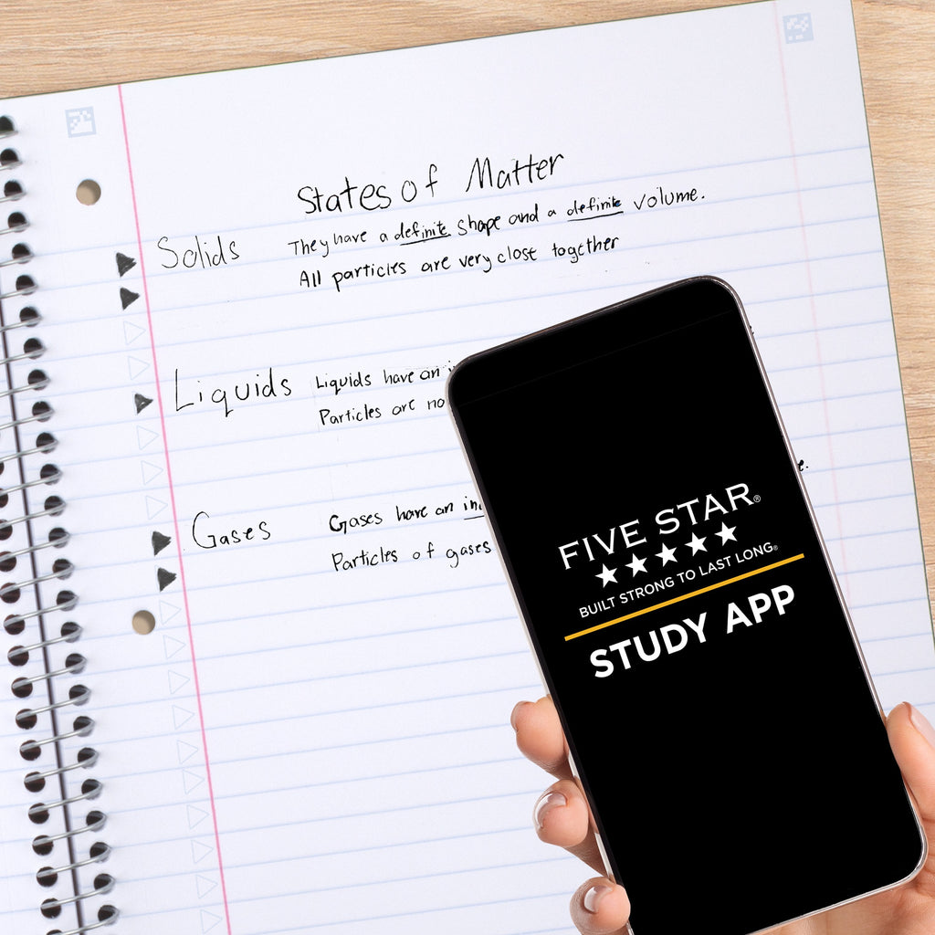 Five Star 1 Subject Wide Ruled Notebook Plus Study App, 8" x 10.5", Forest Green, Poly, Spiral, 100 Sheets