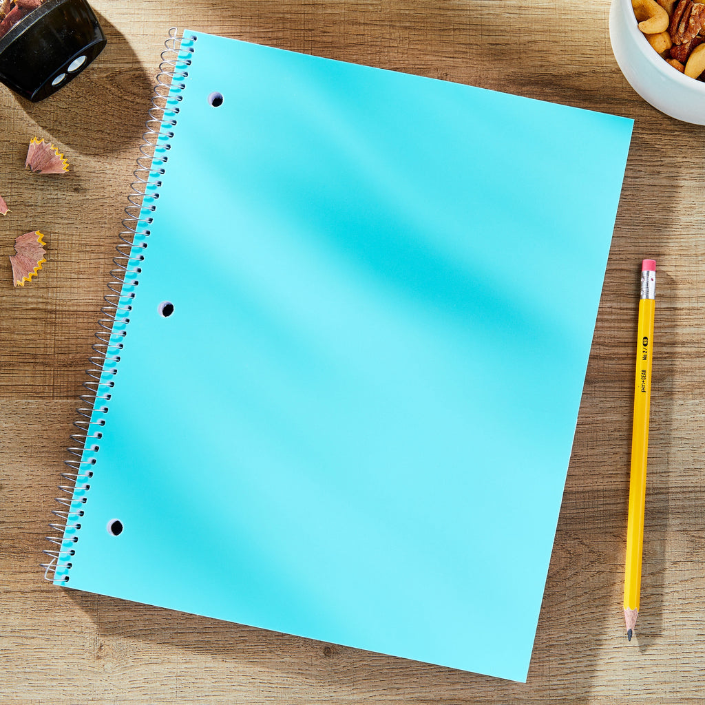 Pen+Gear College Ruled Poly 1-Subject Notebook with Inside Pockets, 9" x 11", Teal, 100 Heavyweight Sheets