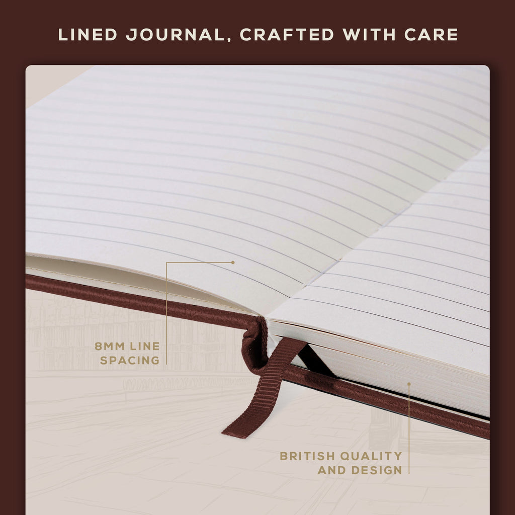 BEECHMORE BOOKS Lined Journal Notebook, 5.8 x 8.3 inch, A5 160 Lined Pages, Hardcover Leather Journals for Women, Men, Writing and Notebooks for Work - 120 GSM Thick Paper, Gifts Box Included