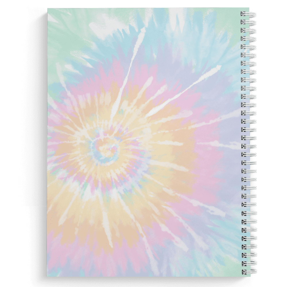 Softcover Love To Tie Dye 8.5" x 11" Trendy Spiral Notebook/Journal, 120 Wide Ruled Pages, Durable Gloss Laminated Cover, White Wire-o Spiral. Made in the USA