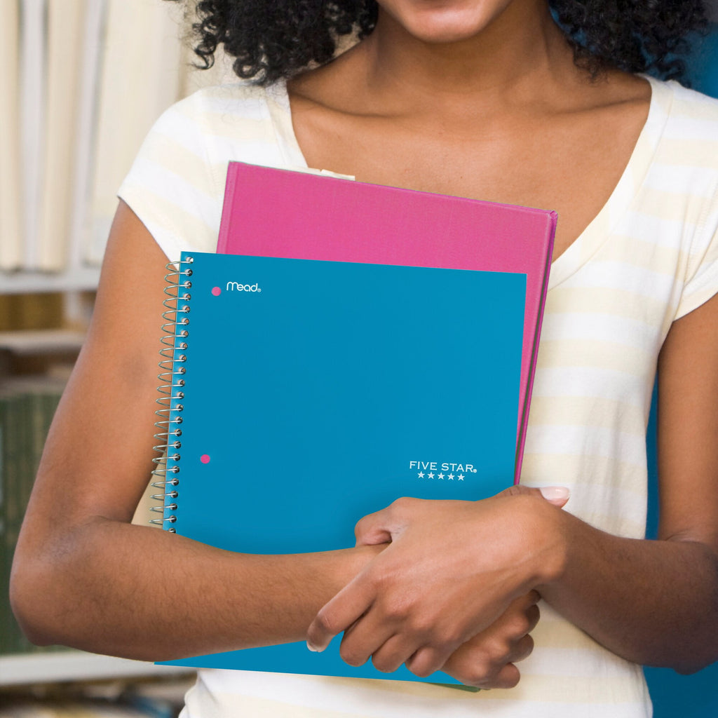 Five Star Spiral Notebook + Study App, 1 Subject, Wide Ruled, 8" x 10.5", 4 Pack