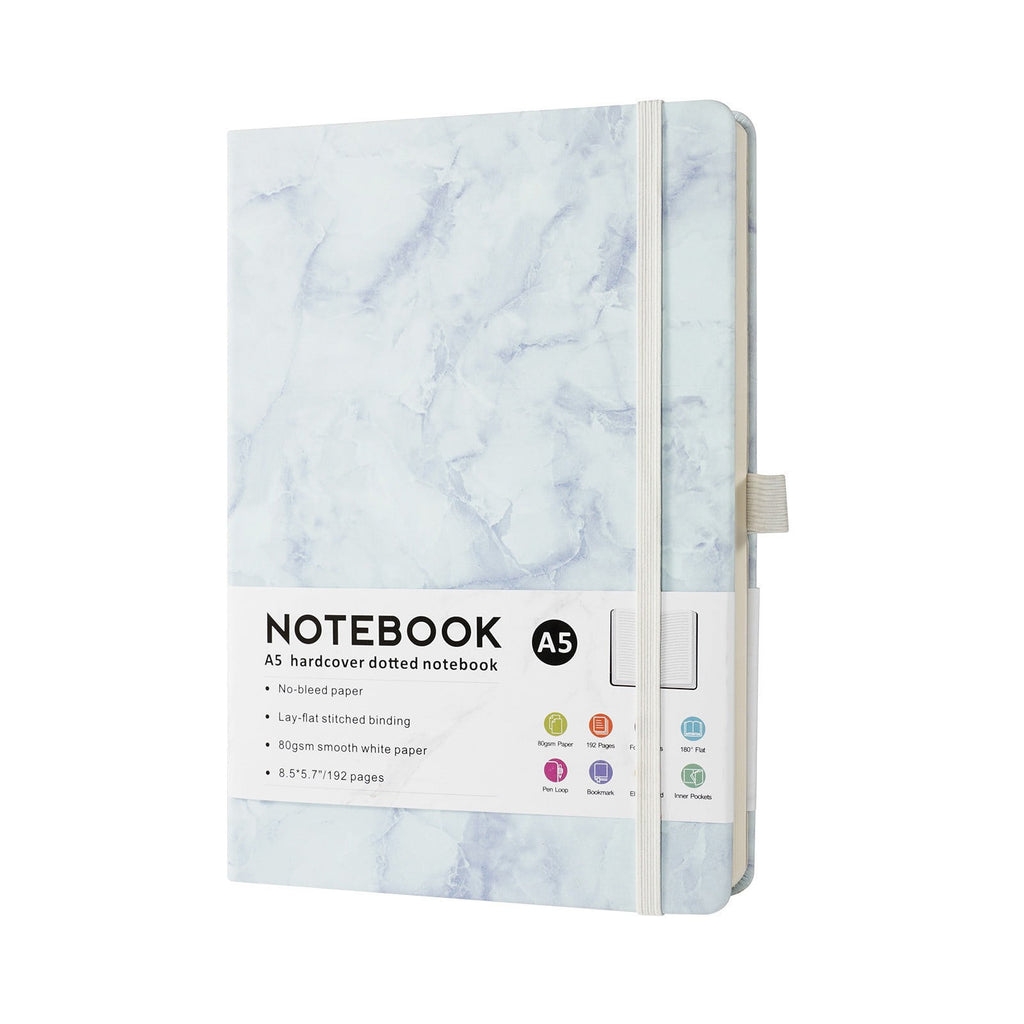 Marble-patterned elastic band notebook|Lined Journal Notebook For Women & Men 192 Pages College Ruled Notebook For Writing Note Taking Work 100 GSM Thick Paper Hardcover Journal Medium （Blue）