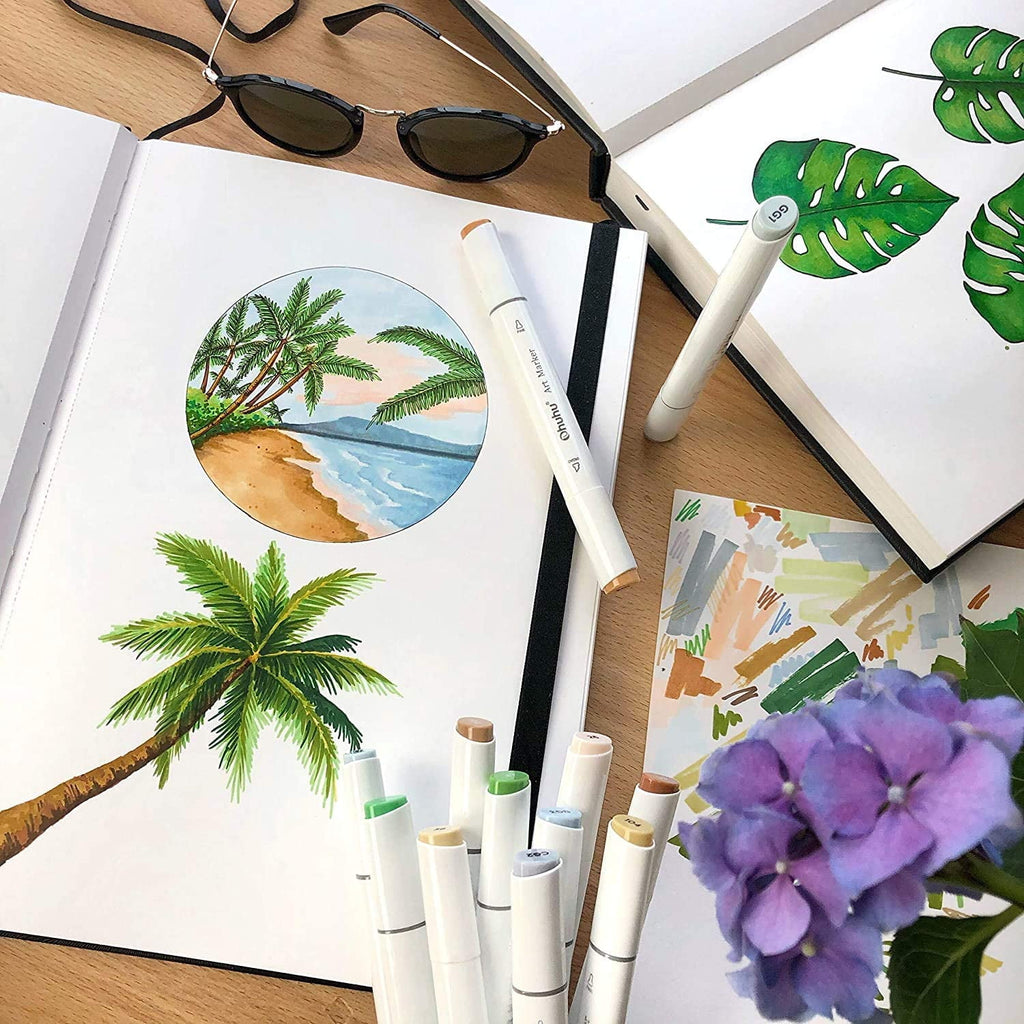 Ohuhu Sketchbook Marker Paper Pad: 8.3"x8.3" Square Drawing Papers 78 Sheets/156 Pages 120 LB/200 GSM Hardcover Sketching Books
