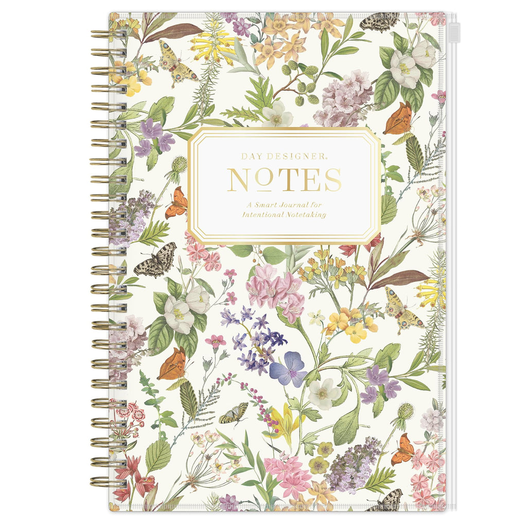 Blue Sky Day Designer Zip Pocket Cover Notebook, 5.75" x 8.5" Undated Journal, 160 Lined & Perforated Pages, Index Pages, Gold Durable Twin Wire Binding, For Office & School, Butterfly Garden Cream