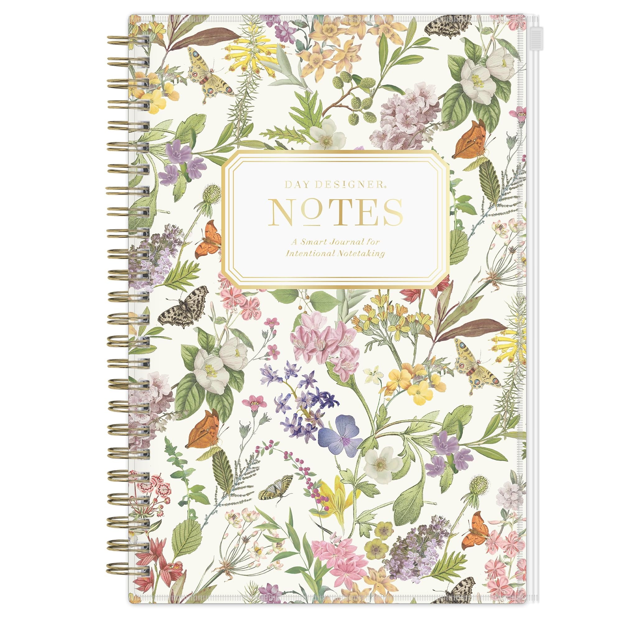 Blue Sky Day Designer Zip Pocket Cover Notebook, 5.75" x 8.5" Undated Journal, 160 Lined & Perforated Pages, Index Pages, Gold Durable Twin Wire Binding, For Office & School, Butterfly Garden Cream