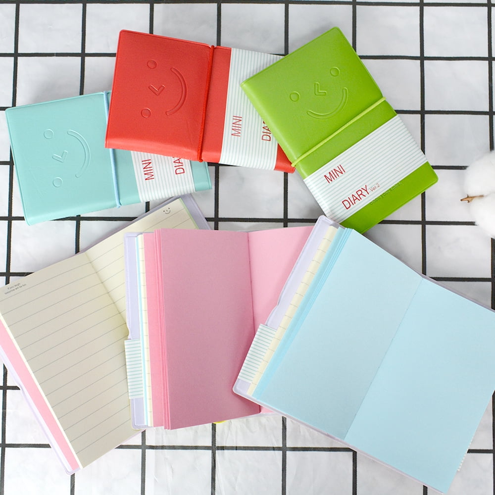 LZYMSZ 6PC Pocket Notebook, Mini Smiley Diary Notepads with Imitation-Leather Cover, Blank Pages, Portable Pocket Memo Book Easy to tear off, 12.5×7.5cm/5×3inch