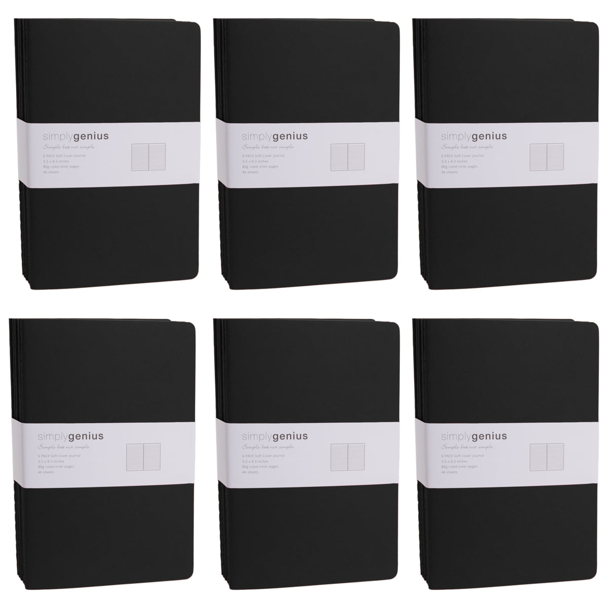 Simply Genius (30pk) A5 Soft Cover Journal Notebook, 5.5x8.3, Black