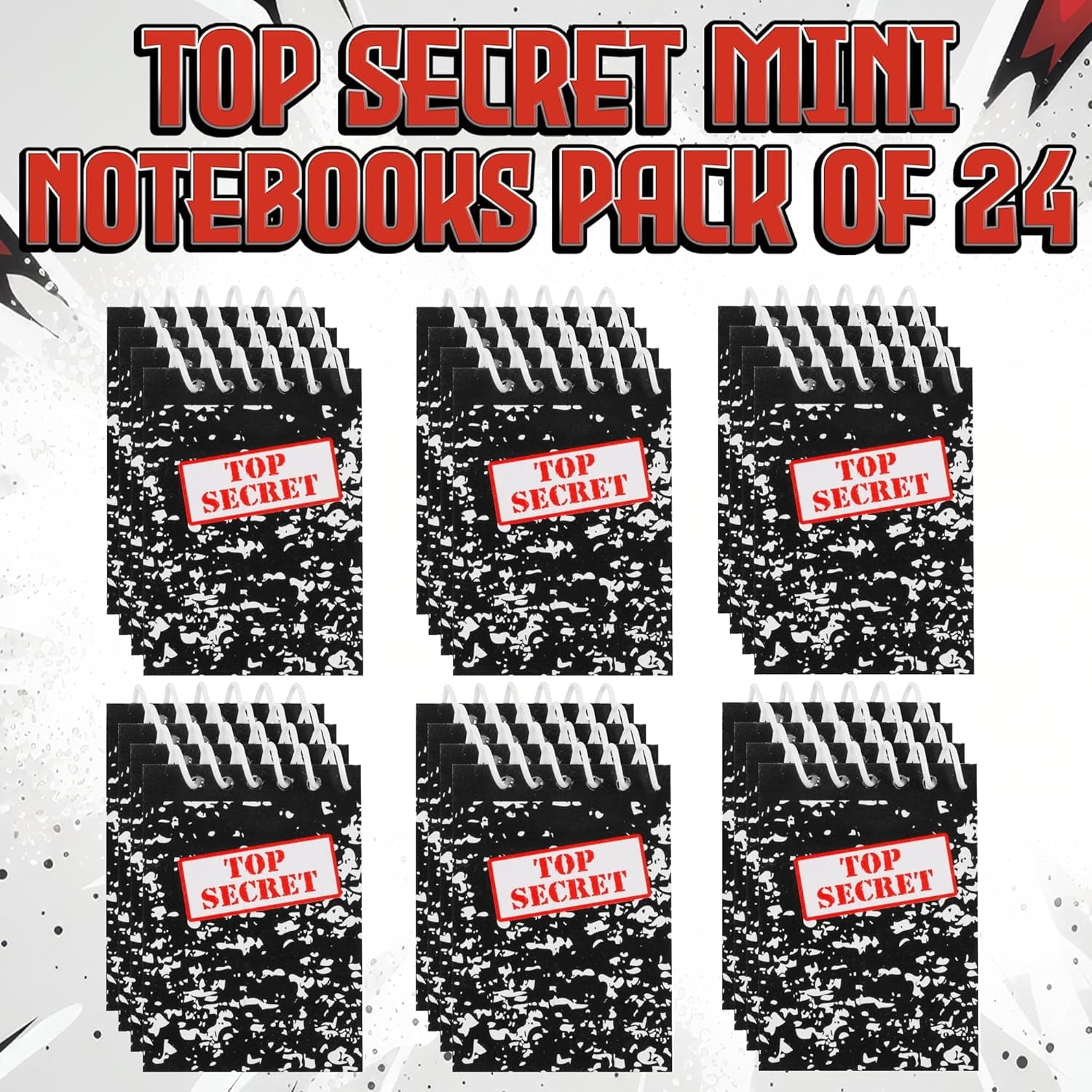 Top Secret Mini Notebooks for Kids - (Pack of 24) Spiral Note Book Pads for Murder Mystery Party Favors, Secret Agent Spy or Crime Detective Themed Parties, Goody Bag Notepads, Bedwina