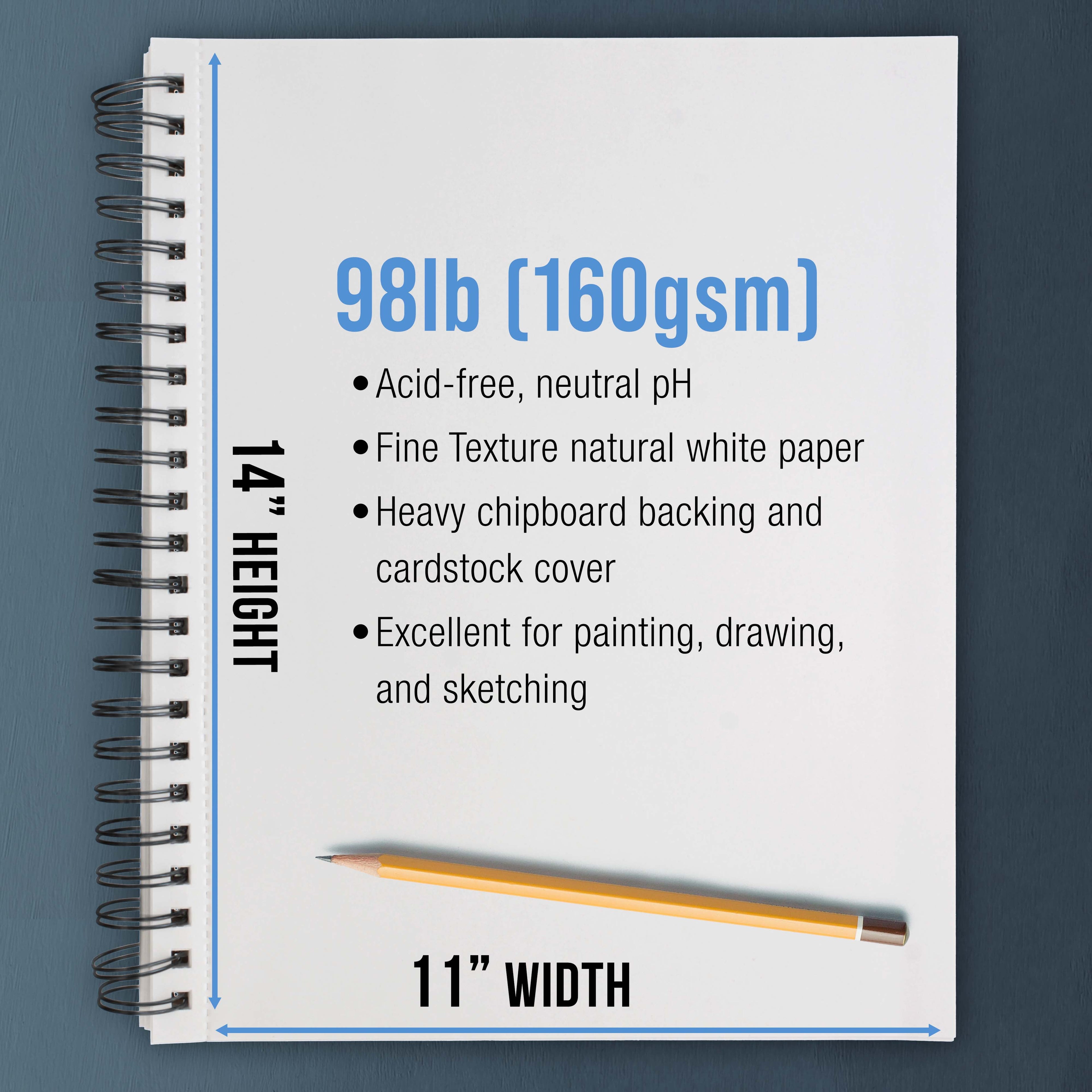 U.S. Art Supply 11" x 14" Mixed Media Paper Pad Sketchbook, 2 Pack, 60 Sheets, 98 lb (160 gsm) - Spiral-Bound, Perforated, Acid-Free - Artist Sketching, Drawing, Painting Watercolor, Acrylic