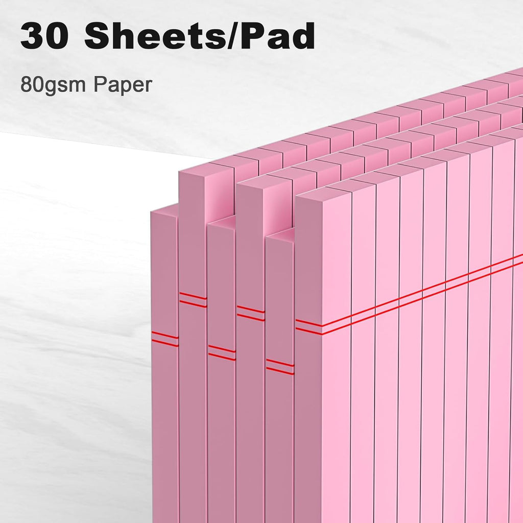 Ahot 6pcs Small Note Pad 5x8 College Ruled Pink Legal Pads Paper Notepads 6 Pack Study Back Writing Pads 5 x 8 Legal Pads Perforated Narrow Ruled Pads of Paper Pink