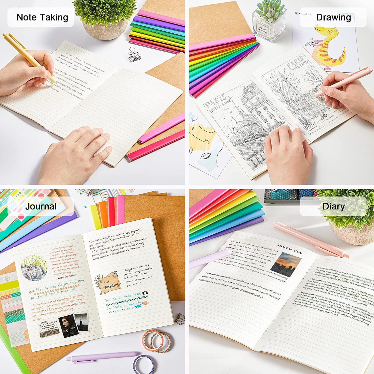 32 Pack Composition Notebooks Bulk, Feela Kraft Cover Lined Blank College Ruled Composition Travel Journals with Rainbow Spines For Women Students Business, 60 Pages, 8.3”x 5.5”, A5, 8 Colors
