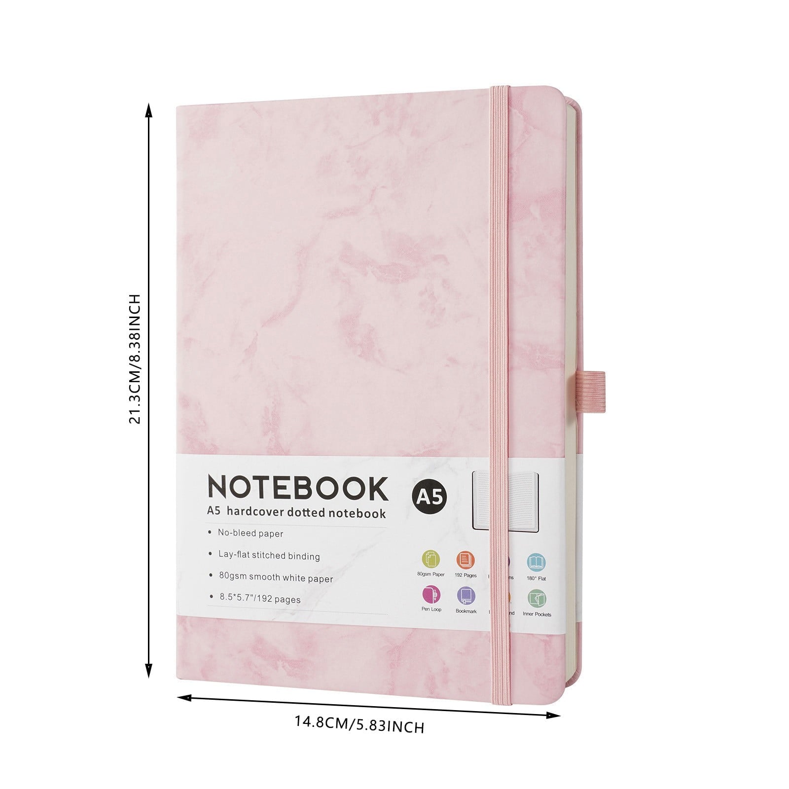 Marble-patterned elastic band notebook|Lined Journal Notebook For Women & Men 192 Pages College Ruled Notebook For Writing Note Taking Work 100 GSM Thick Paper Hardcover Journal Medium （Blue）