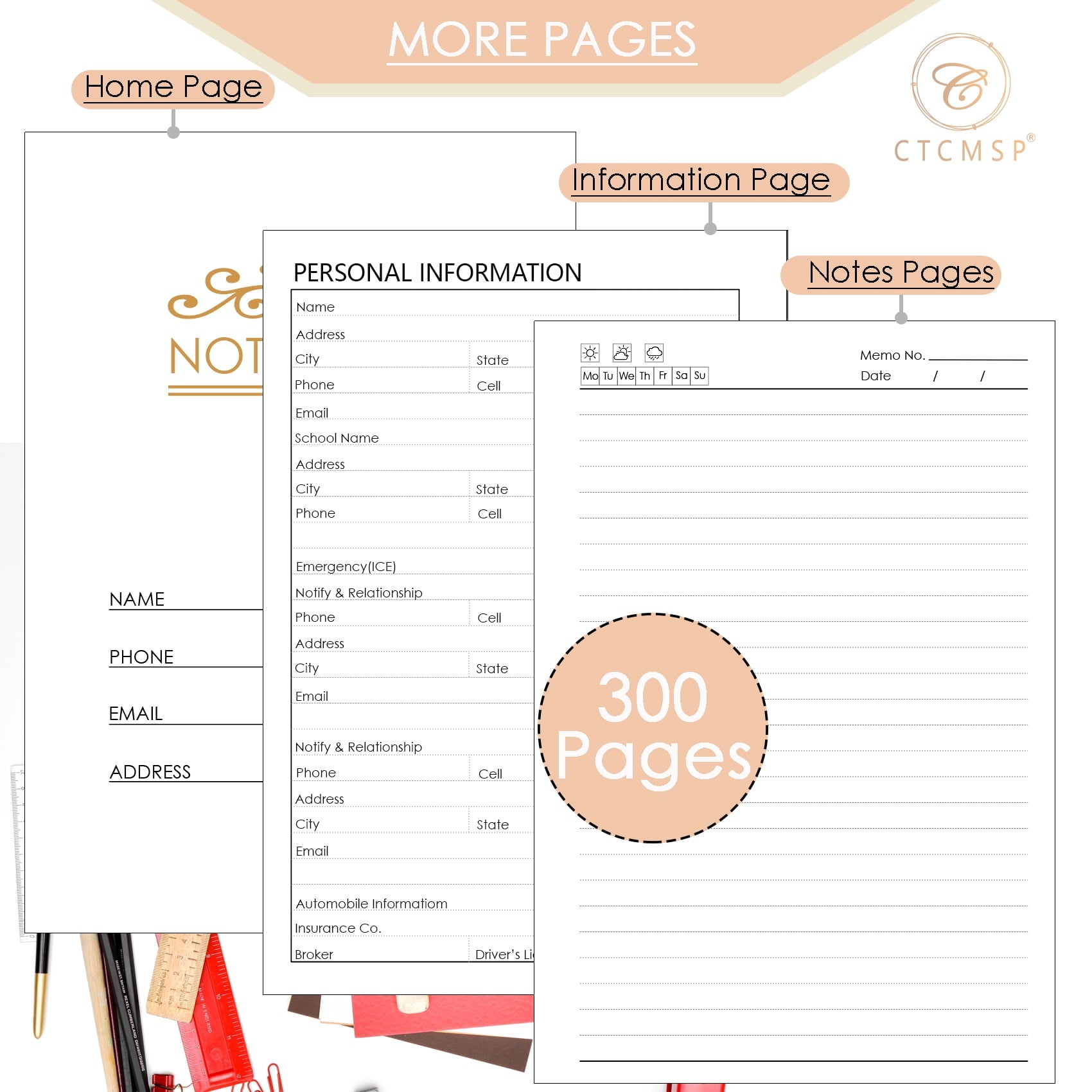 5 Subject Spiral Notebook with Removable Dividers Tabs Hardcover Notebook Journal for Women Men,Perfect for Academic Supplies,College Ruled,300 Pages