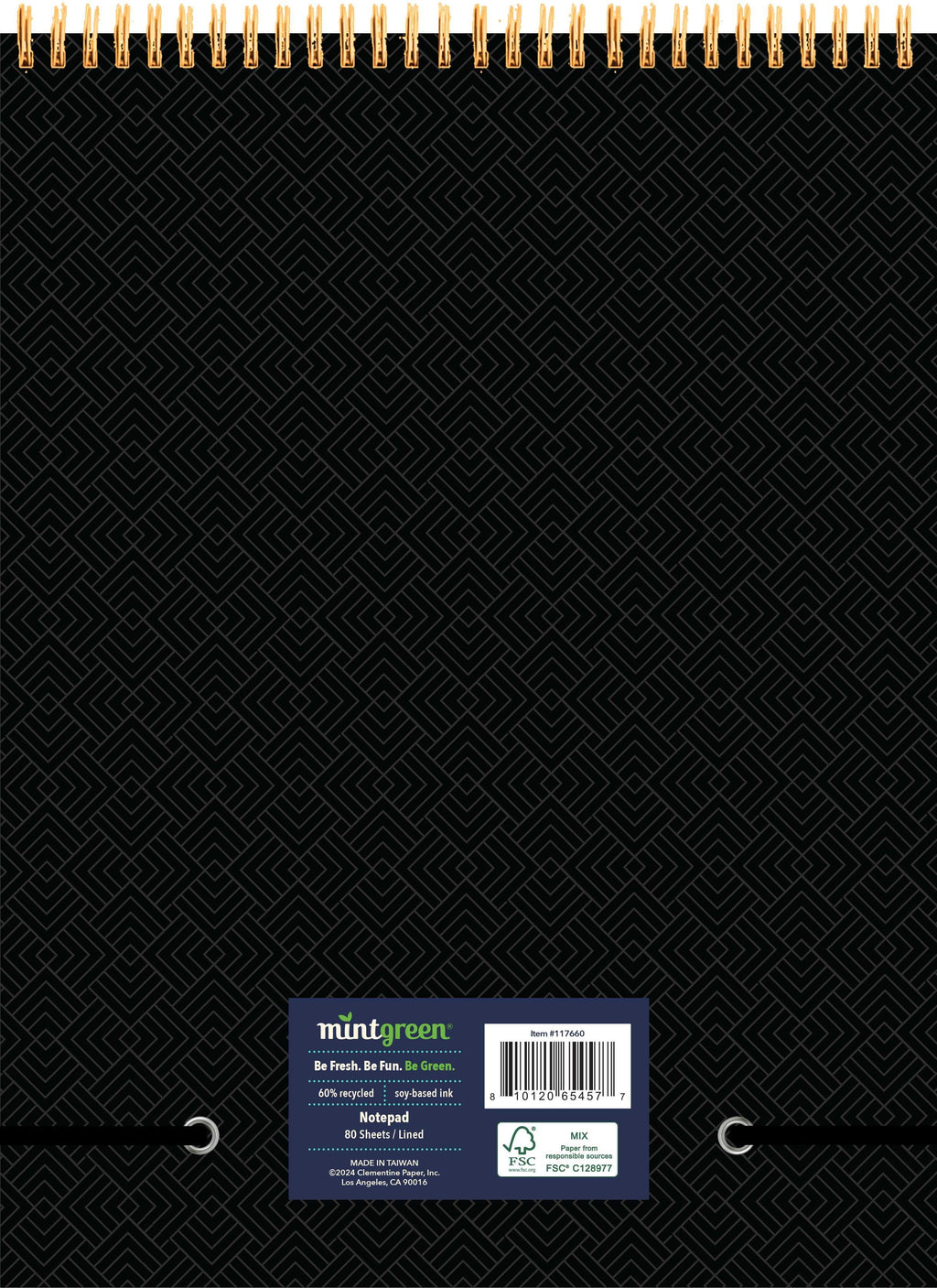 Mintgreen Spiral Top Writing Pad, 8"x 10.75", Professional Series - Black, 80 sheets