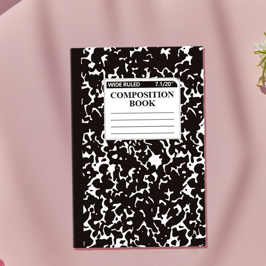 Composition Notebook, Wide Ruled Composition Book, Marble Composition Notebooks for Work, 30 Sheets/60 Pages, Hard Cover, Sturdy Sewn Binding, Office Classroom Supplies, Black