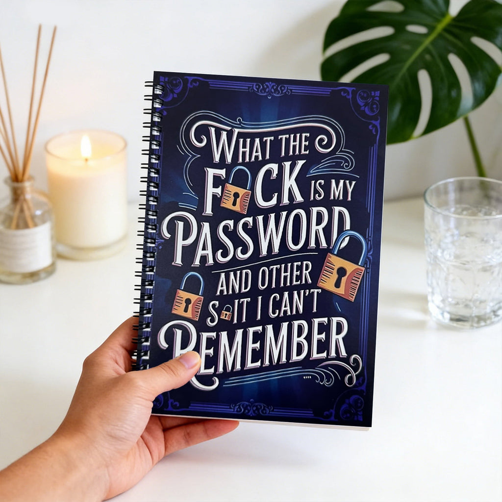 Funny Password Notebook - What The F*Ck My Password & Forgotten Stuff Journal - Spiral-Bound Password Organizer with Lock Icons, Durable Hard Cover Password Keeper