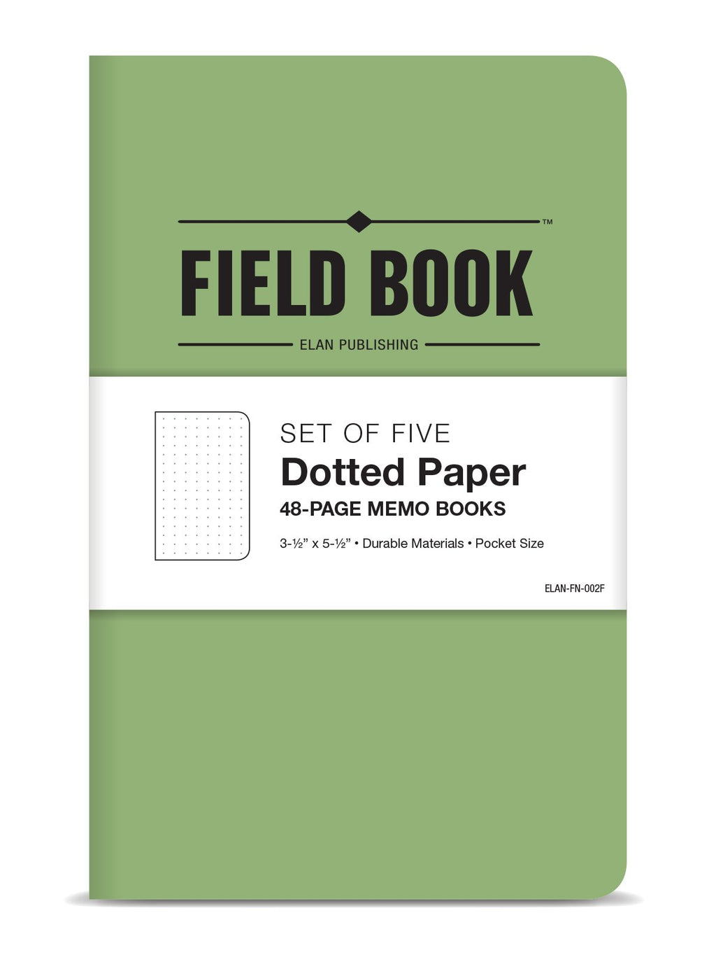 Elan Publishing Company Field Notebook  / Pocket Journal - 3.5"x5.5" - Green - Dot Graph Memo Book - Pack of 5 - ELAN-FN-002F