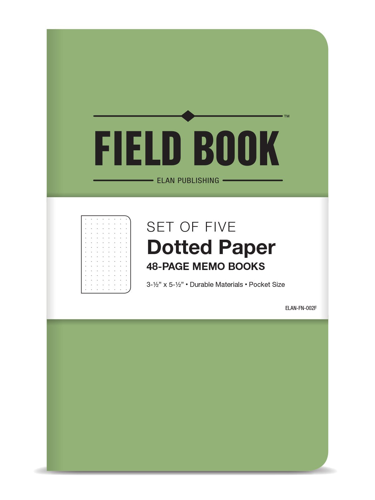 Elan Publishing Company Field Notebook  / Pocket Journal - 3.5"x5.5" - Green - Dot Graph Memo Book - Pack of 5 - ELAN-FN-002F