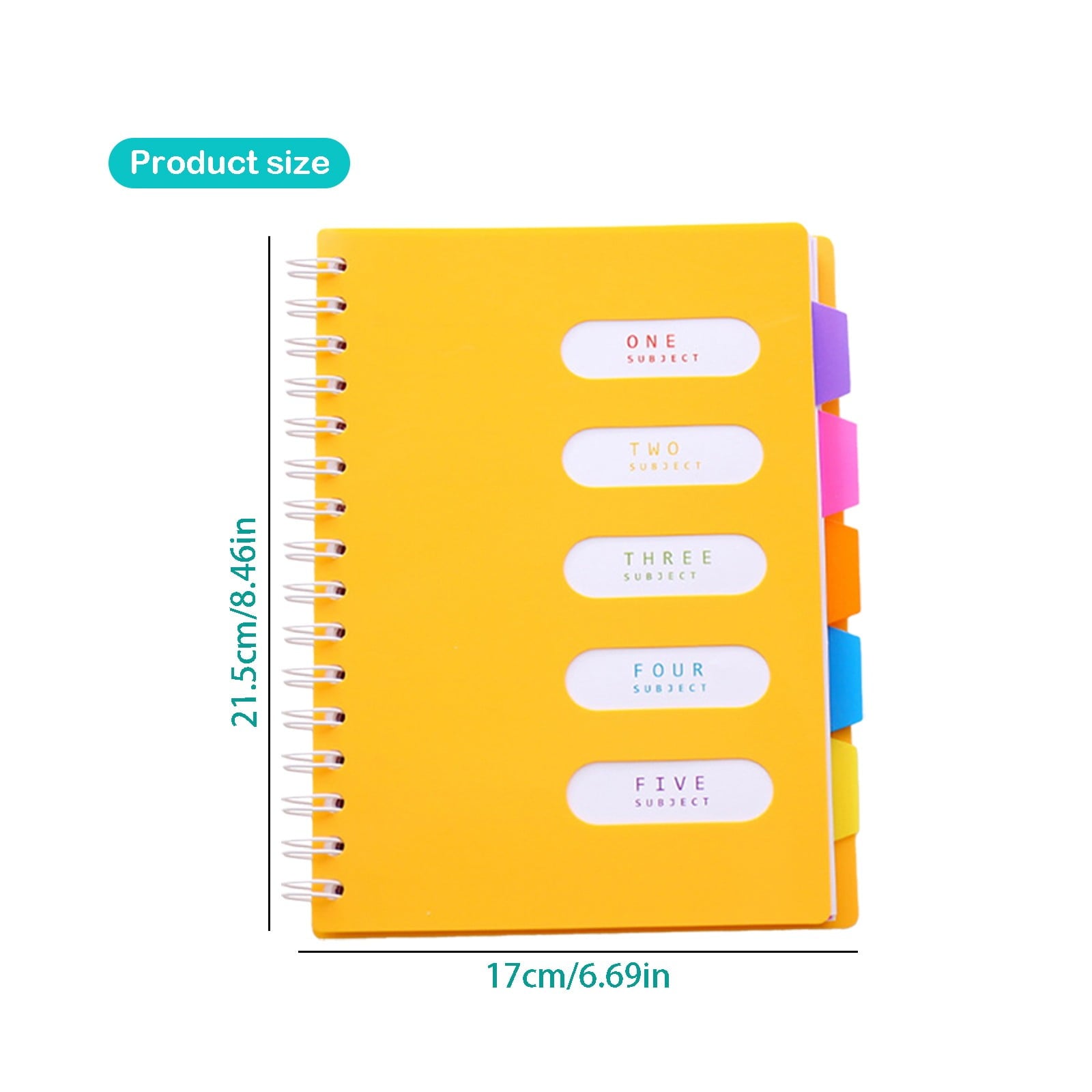 5 Subject Spiral Notebook with Divider Tabs, A5 Wide Ruled 6.7" × 8.4" Hardcover Tabbed Notebook Journal, 240 Pages