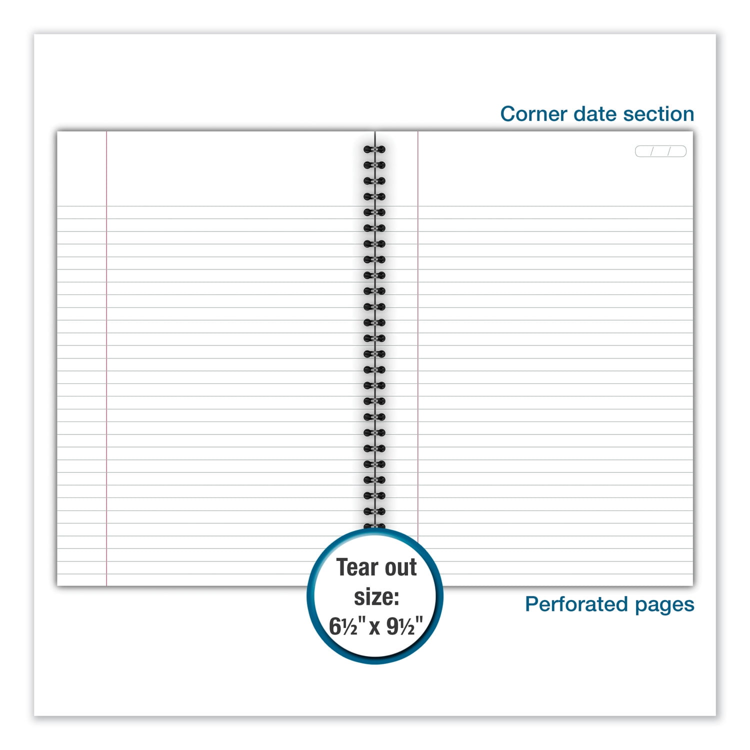 Cambridge Wire Bound Business Notebook, Wide/Legal Rule, Black Cover, 9.5" x 6.68", 80 Sheets