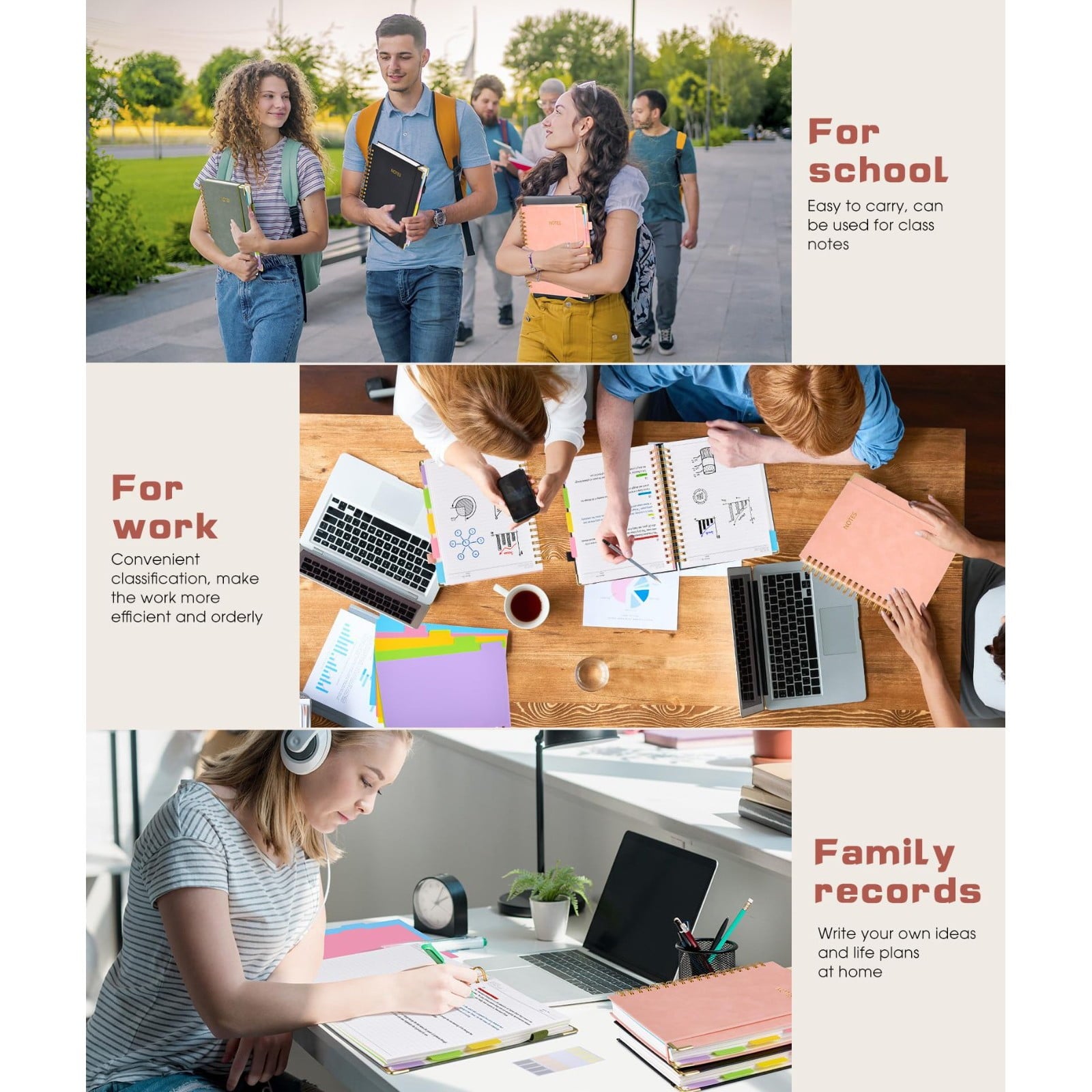 Ecohintz 5-Subject Leather Notebook - Removable Dividers, College Ruled, 300 Pages A5 - Luxe, Organized, All-In-One for College, Work & Project Management, Removable Dividers Notebook