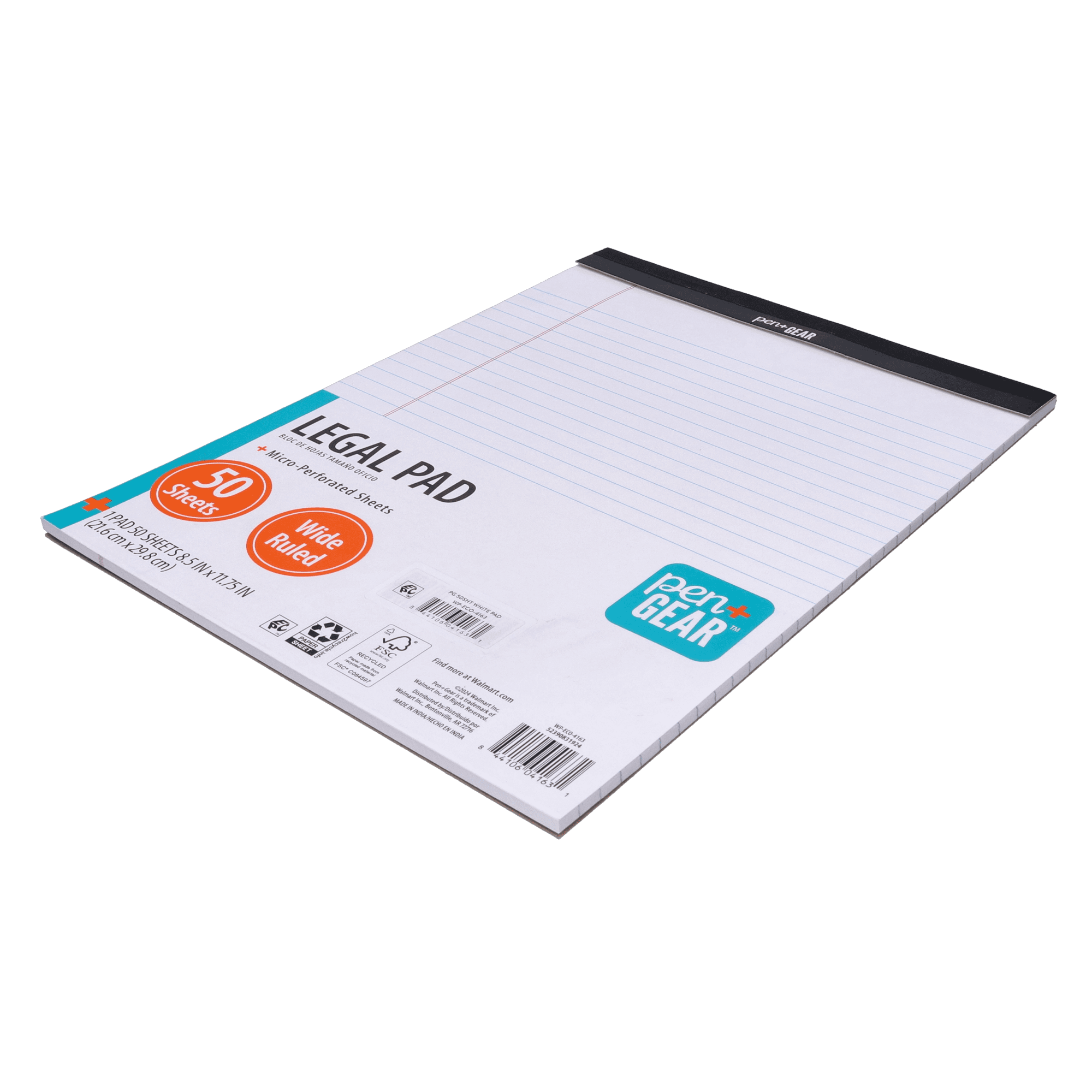 Pen + Gear Legal Pad, 8.5" x 11.75", 50 Sheets, Wide Ruled, White