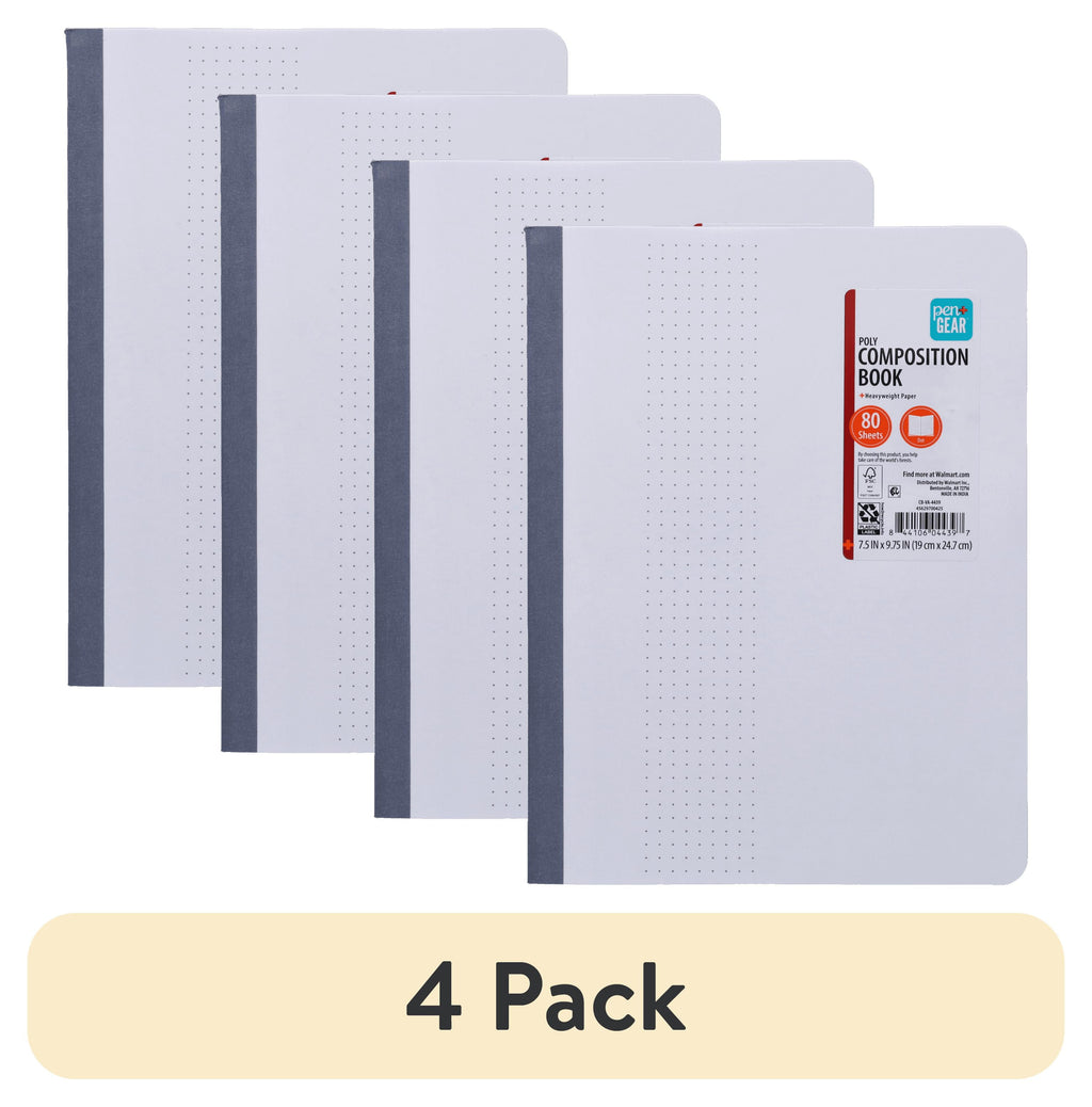 (4 pack) Pen+Gear Composition Book, Dot Ruled, 7.5"x 9.75", Poly Cover, 80 Sheets