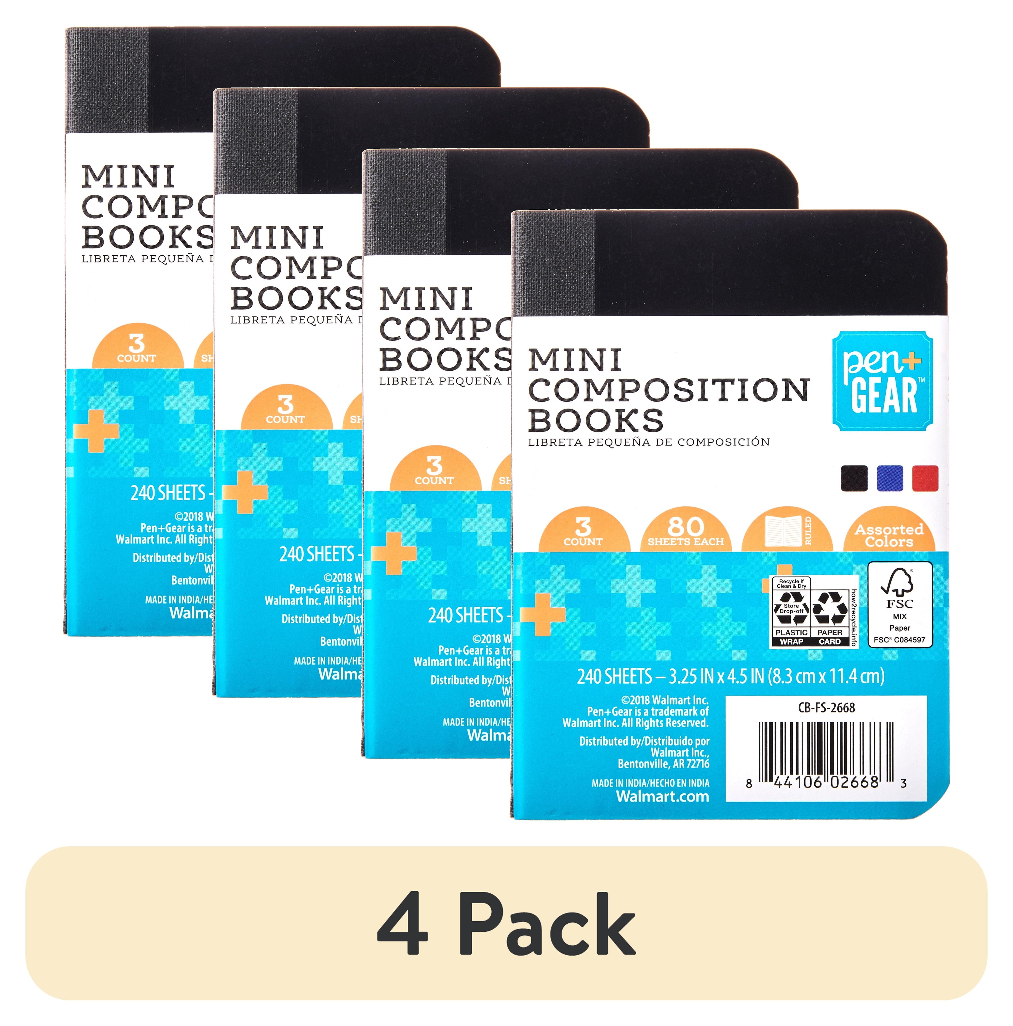 (4 pack) Pen+Gear Ruled Mini Composition Books, 3.25 in x 4.5 in, Assorted Colors, 80 Sheets, 3 Pack