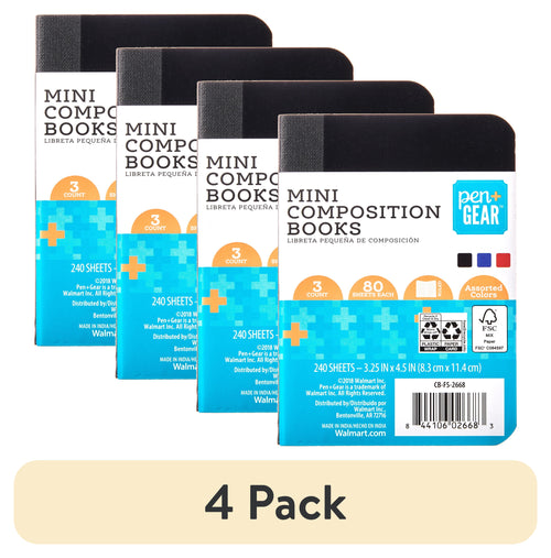 (4 pack) Pen+Gear Ruled Mini Composition Books, 3.25 in x 4.5 in, Assorted Colors, 80 Sheets, 3 Pack