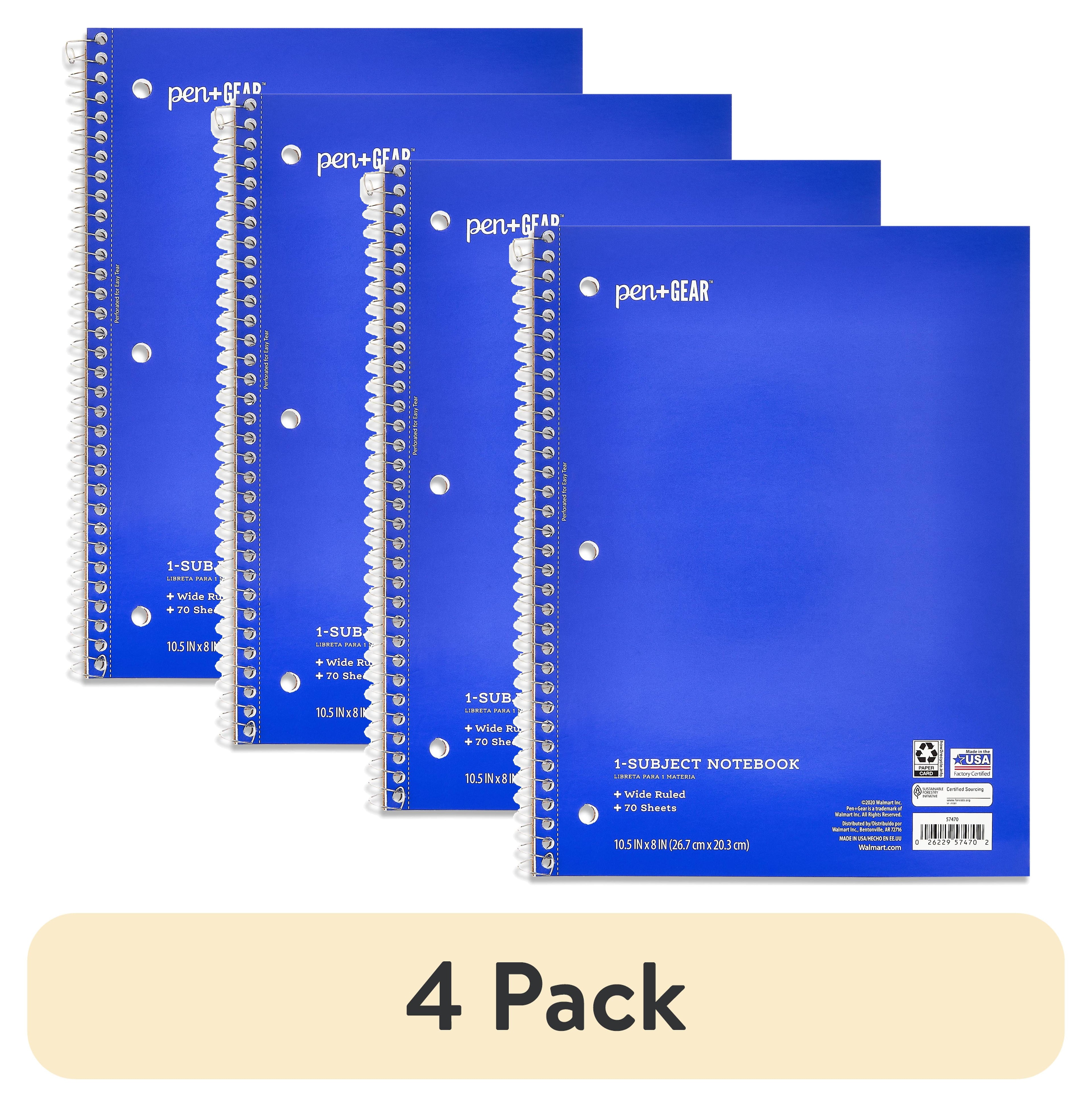 (4 pack) Pen+Gear Wide Ruled 1-Subject Notebook, 8" x 10.5", Blue, 70 Sheets