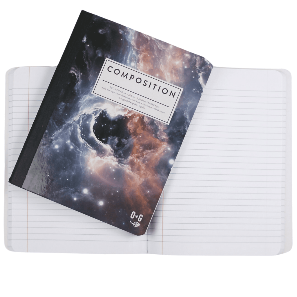 ONYX AND GREEN 6900 - COMPOSITION BOOK, 7.5’’X9.75’’/19X24.5CM 100 SHEETS MADE WITH SUGAR CANE, COLLEGE RULED, ASSORTED PRINTS PACKAGING: PRINTED UPC, SOY-BASED INK