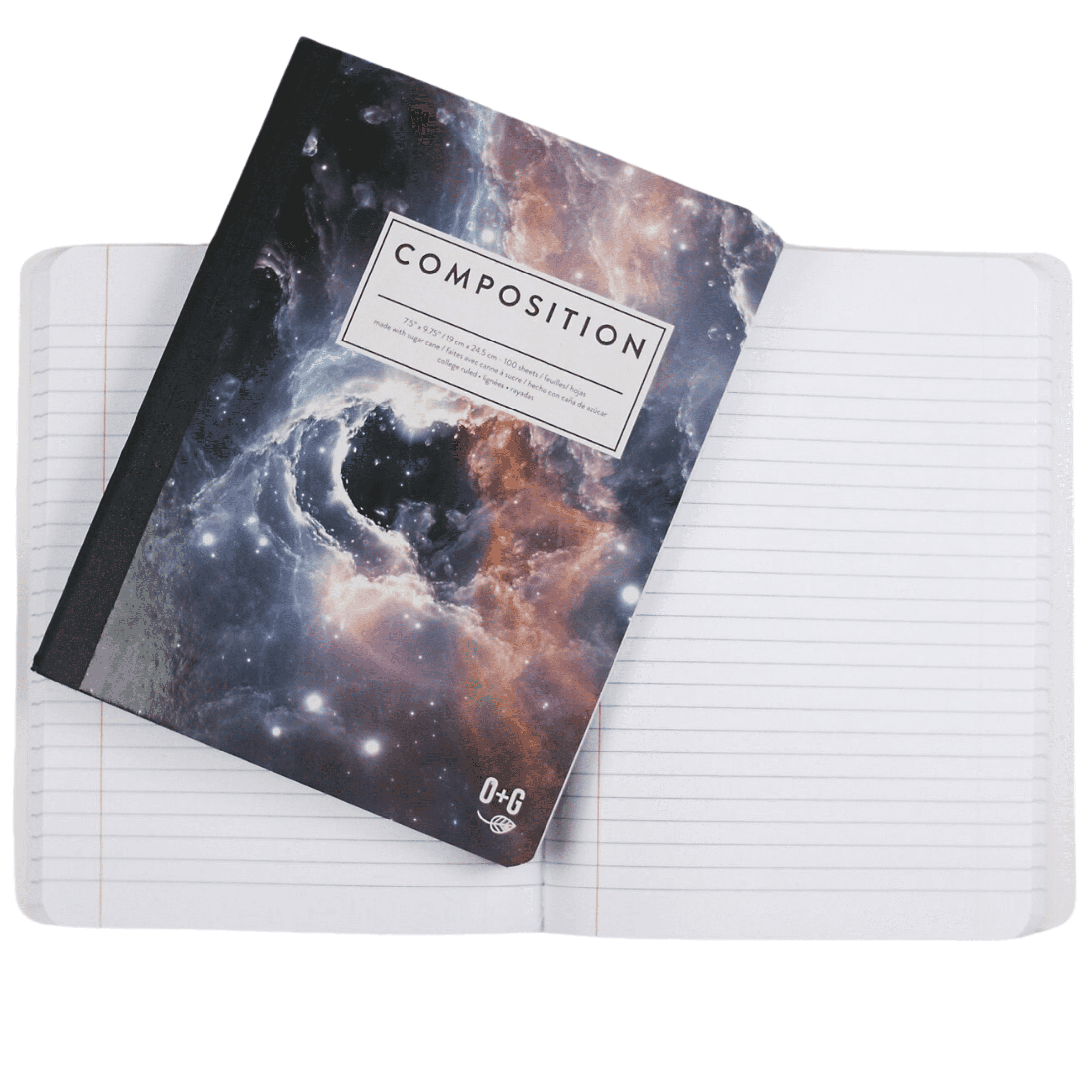 ONYX AND GREEN 6900 - COMPOSITION BOOK, 7.5’’X9.75’’/19X24.5CM 100 SHEETS MADE WITH SUGAR CANE, COLLEGE RULED, ASSORTED PRINTS PACKAGING: PRINTED UPC, SOY-BASED INK