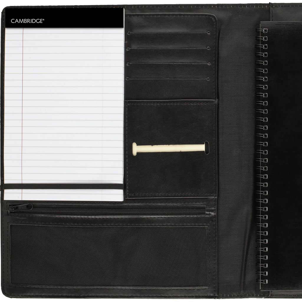 Cambridge Limited Refillable Faux Leather Notetaker Notebook, 50 Ruled Sheets, 8.5" x 11", Black
