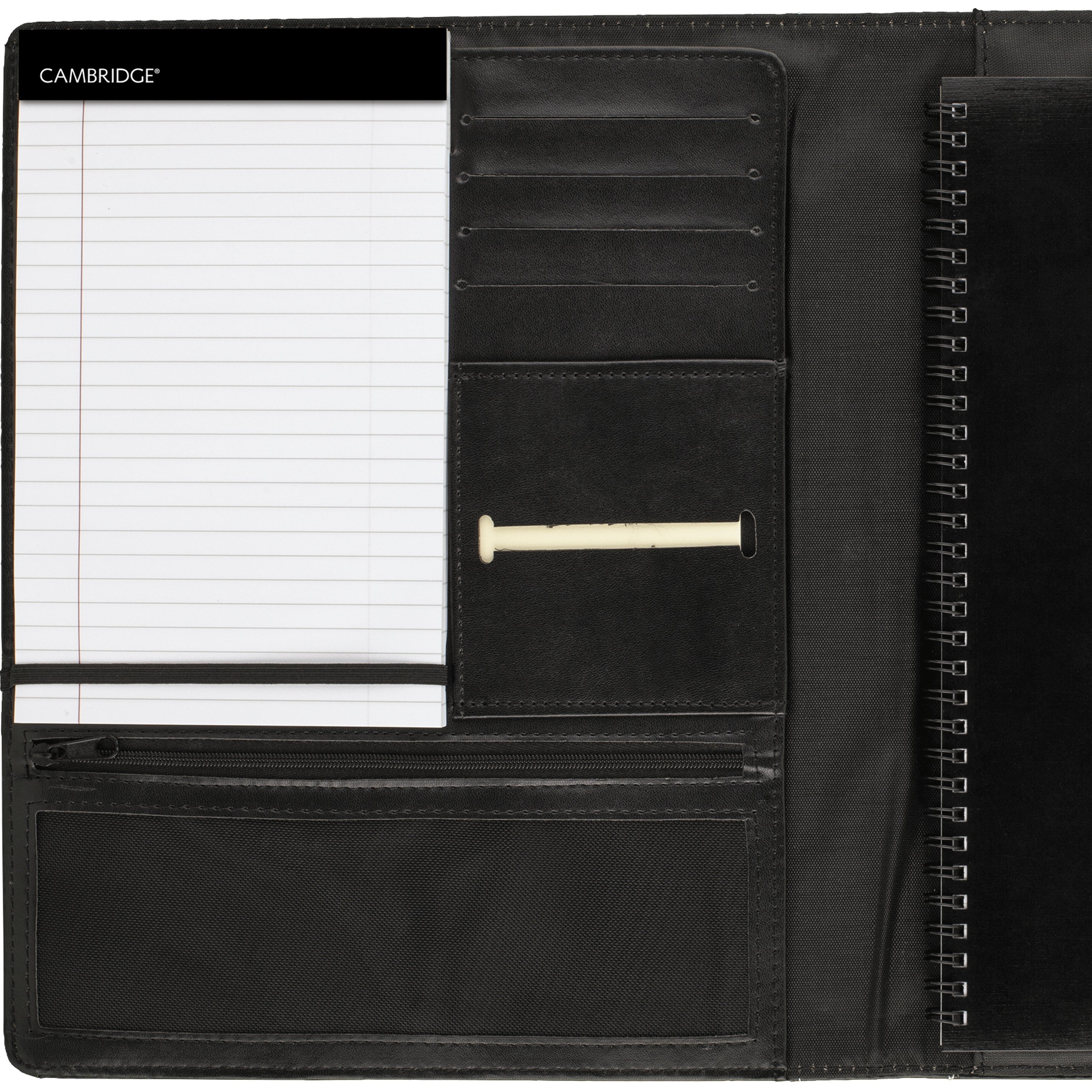 Cambridge Limited Refillable Faux Leather Notetaker Notebook, 50 Ruled Sheets, 8.5" x 11", Black