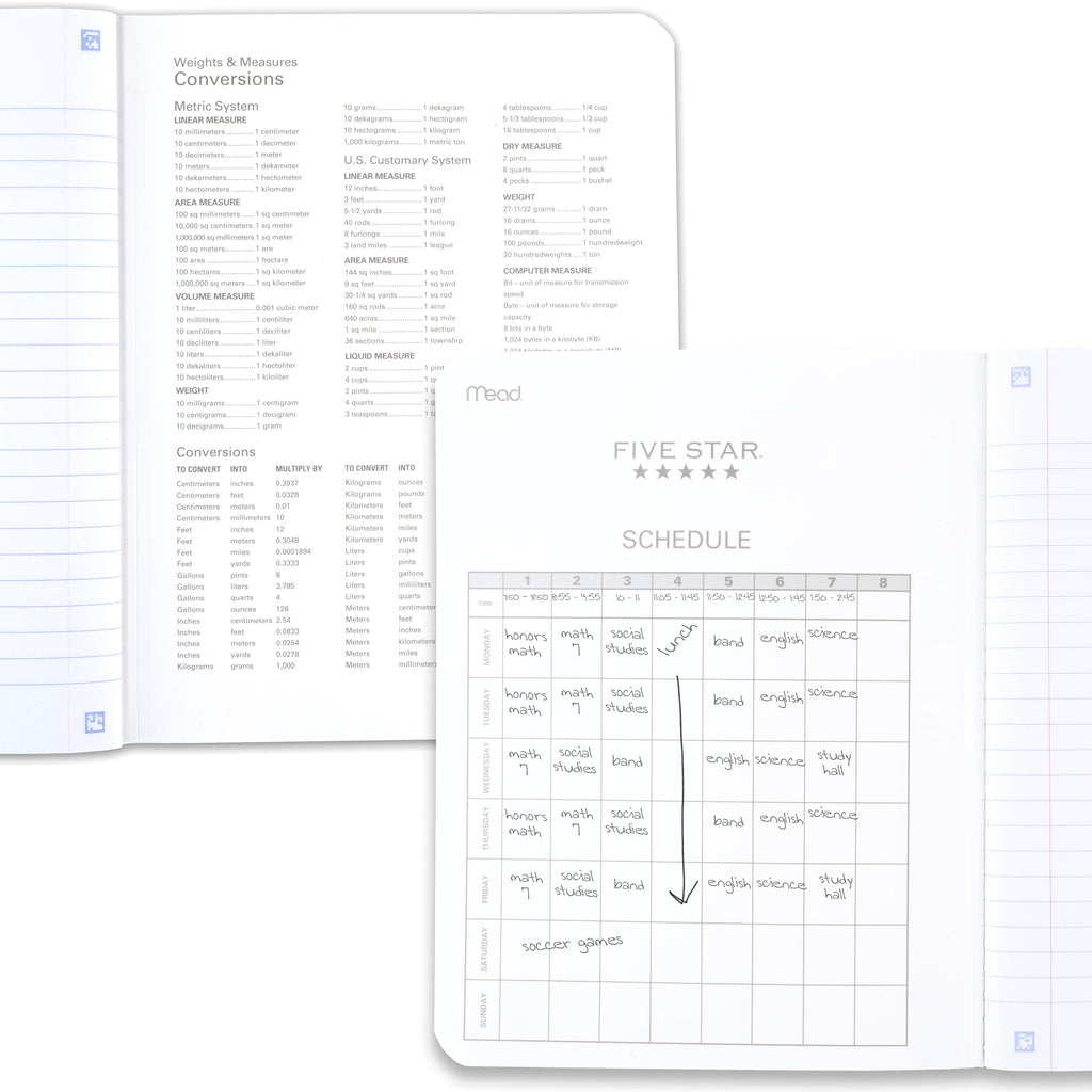 Five Star Composition Book Plus Study App, Wide Ruled, 80 Sheets, 7.5" x 9.75", Tidewater Blue
