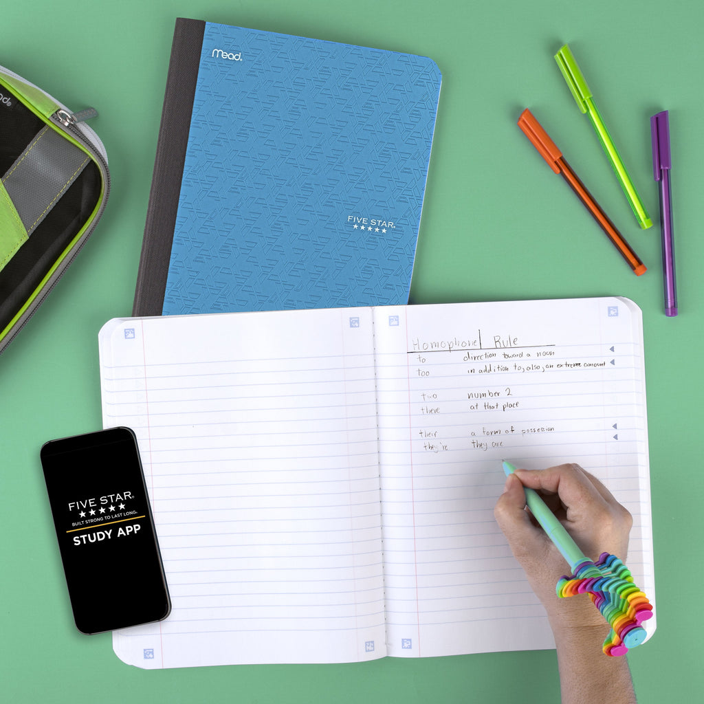 Five Star Composition Book Plus Study App, Wide Ruled, 80 Sheets, 7.5" x 9.75", Tidewater Blue