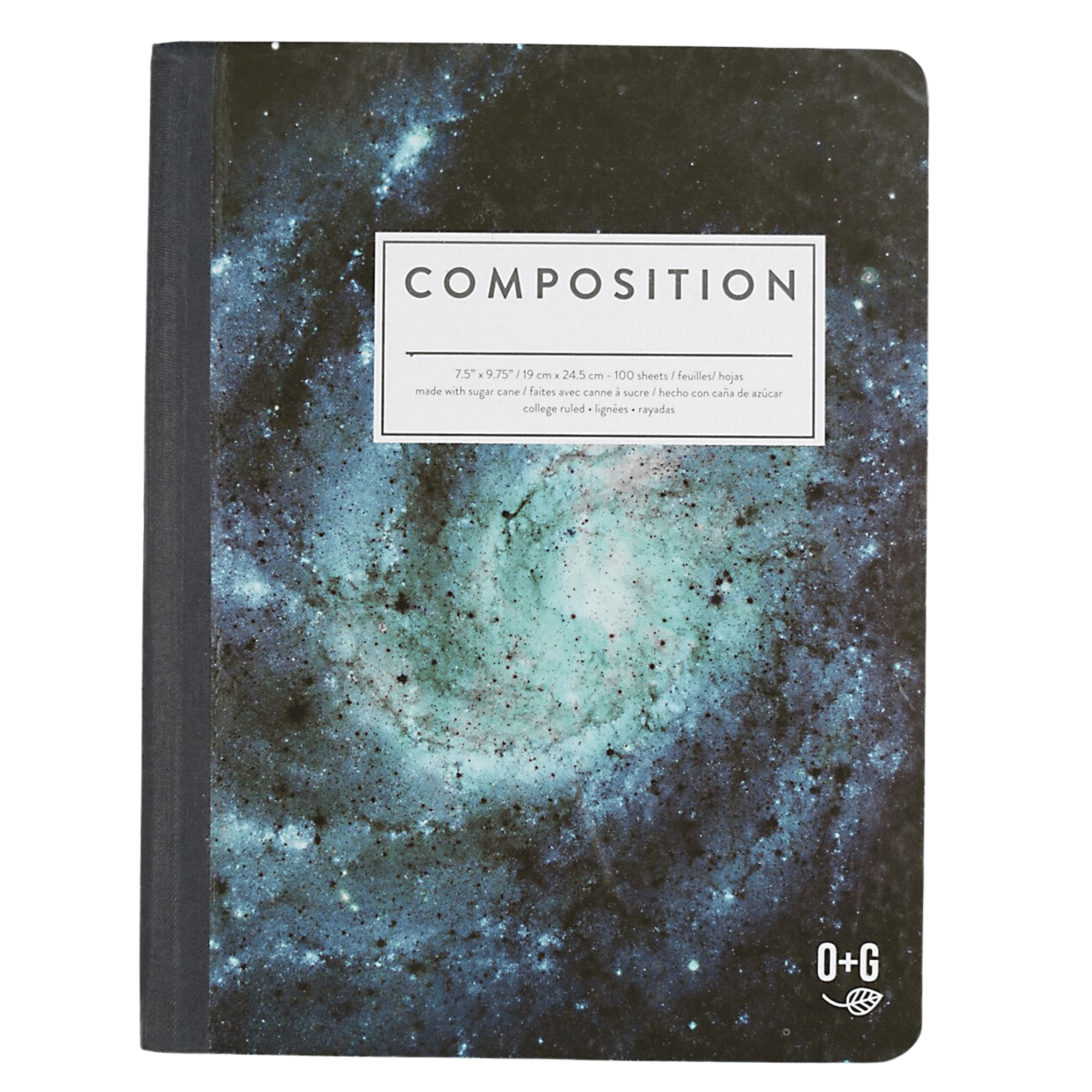 ONYX AND GREEN 6900 - COMPOSITION BOOK, 7.5’’X9.75’’/19X24.5CM 100 SHEETS MADE WITH SUGAR CANE, COLLEGE RULED, ASSORTED PRINTS PACKAGING: PRINTED UPC, SOY-BASED INK