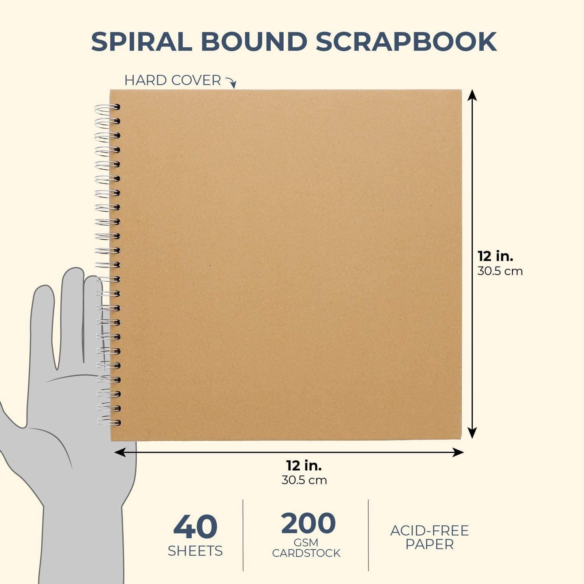 Paper Junkie Spiral Bound Scrapbook Album - 12 x 12 In, Kraft Hardcover, 40 Sheets (80 Pages) - Blank Kraft Paper Pages Lay-Flat for Drawing & Writing - Scrapbook Journal