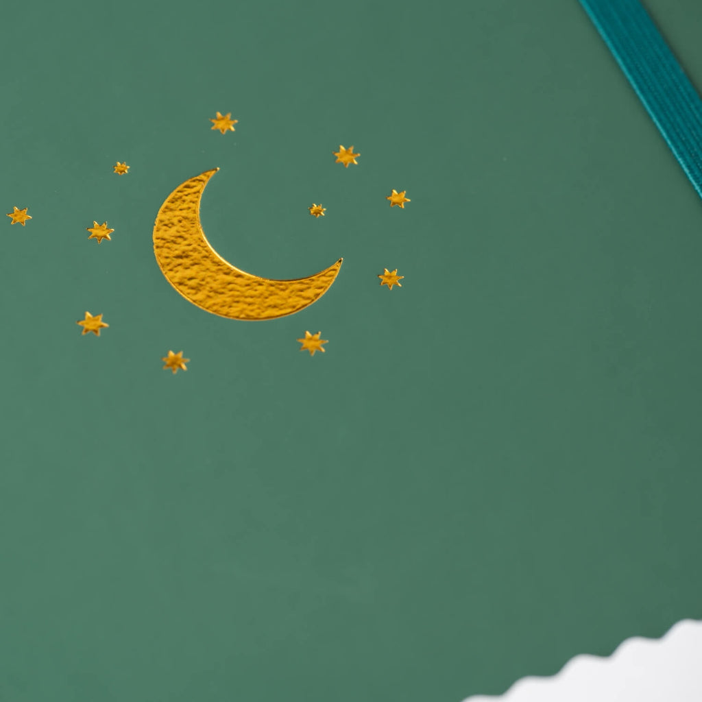Yop & Tom - Hardback Lined Notebook Vegan Leather Hardcover A5 180 pages - Forest Green Moon and Stars