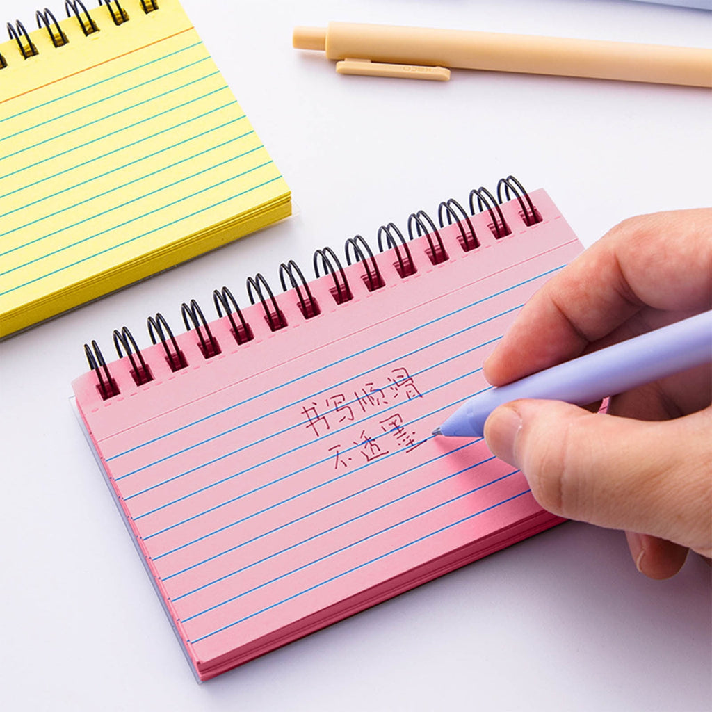 Lksixu Pocket Notebook, 3x5 Inch Small Lined Notepads with Waterproof Cover, 50 Sheets/100 Pages 110GSM Colored Thick Paper Memo Pads, Tearable Top Bound Spiral Notebooks Office Supplies - Pink