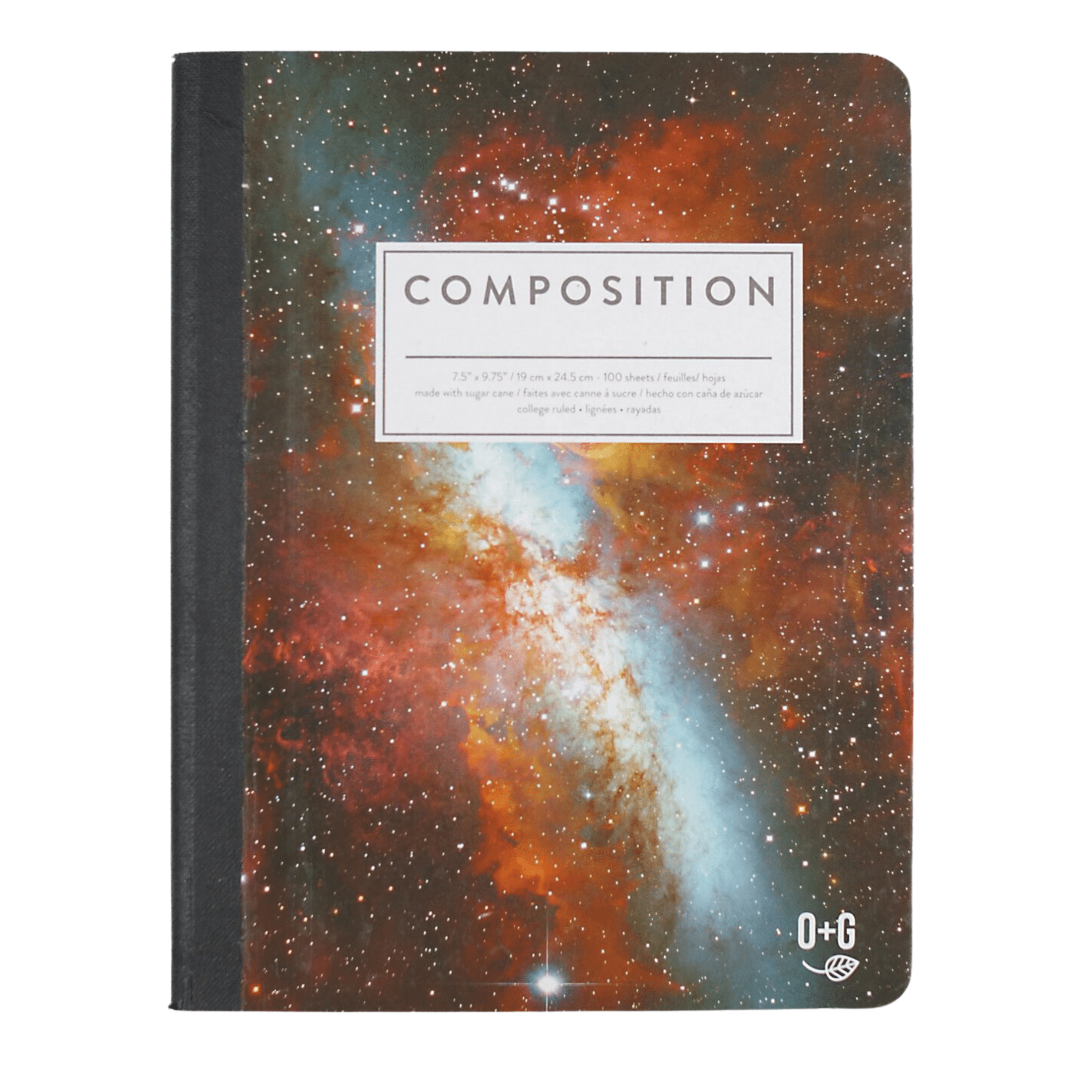 ONYX AND GREEN 6900 - COMPOSITION BOOK, 7.5’’X9.75’’/19X24.5CM 100 SHEETS MADE WITH SUGAR CANE, COLLEGE RULED, ASSORTED PRINTS PACKAGING: PRINTED UPC, SOY-BASED INK