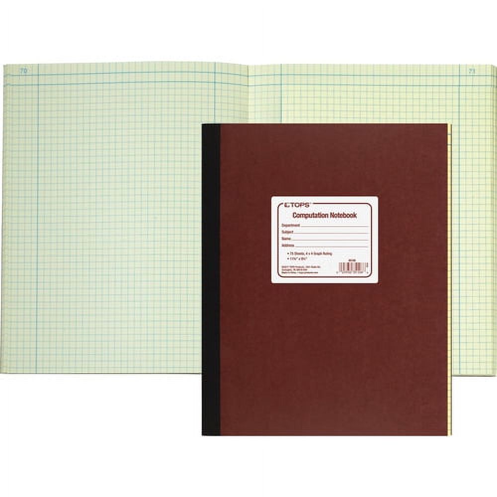 TOPS Computation Notebook 78 Sheets - Sewn - Both Side Ruling Surface - Ruled - 9 1/4" x 11 3/4" - Green Tint Paper - Pressboard Cover - Numbered - 1Each