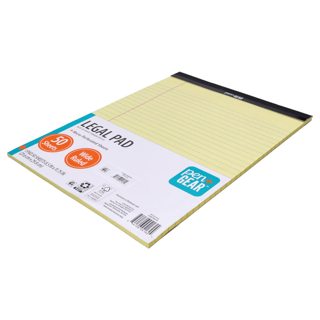 Pen + Gear Legal Pads, Canary Color Paper, 50 Sheets, Wide Ruled, 1 Count