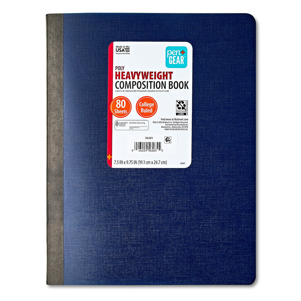 Pen+Gear Heavyweight College Ruled Poly Composition Book, 7.5 in x 9.75 in, Red, 80 Sheets